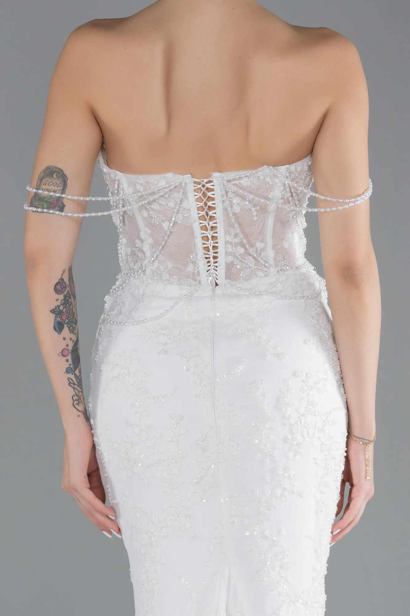 Beaded Long Fish Model Wedding Dress ABG035