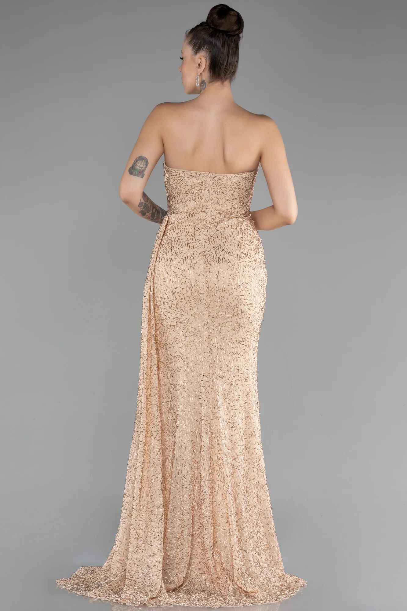 Strapless Slit Beaded Long Evening Gown ABU4114