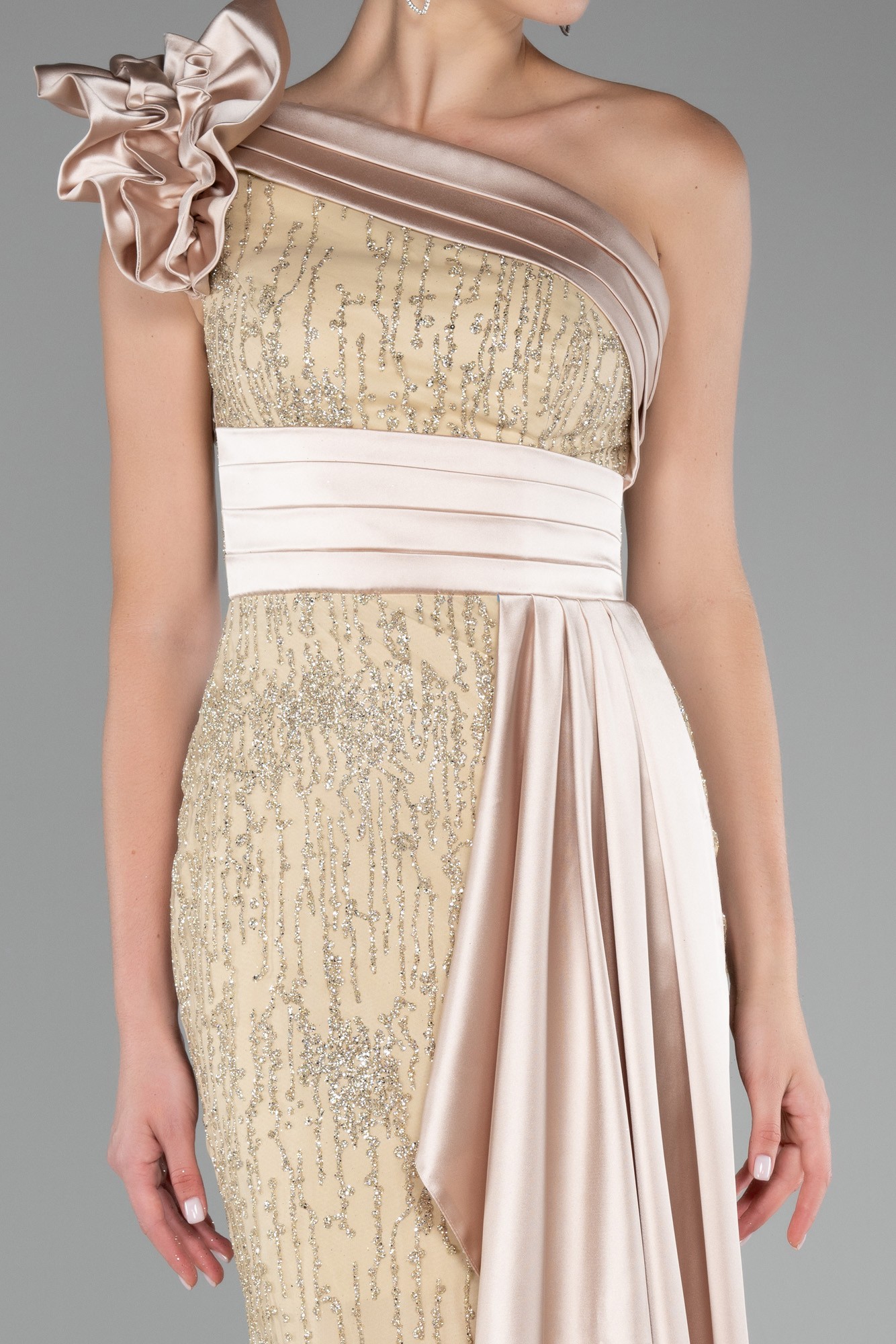 One Shoulder Glitter Long Evening Gown ABU4059
