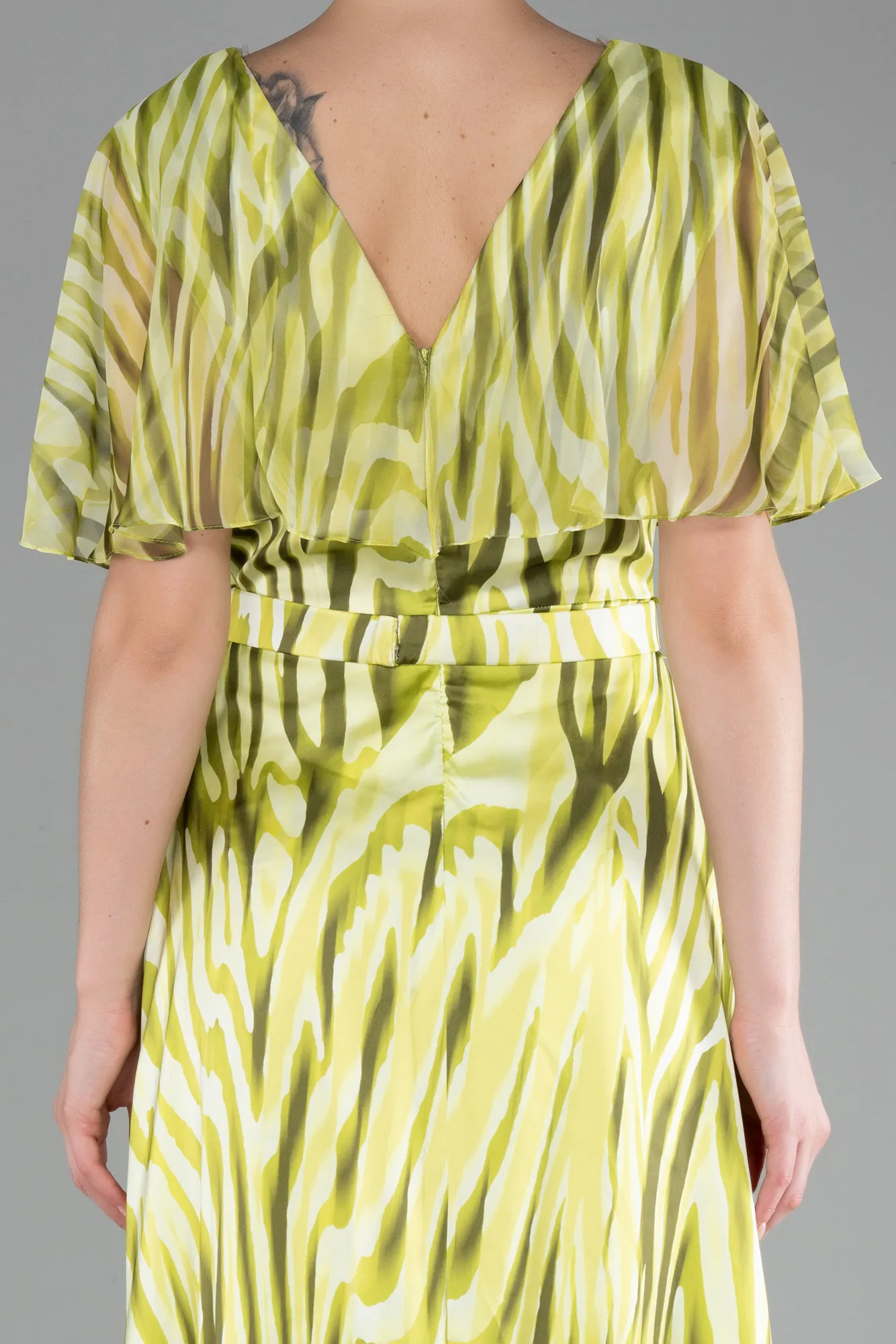 Short Sleeve Print Long Satin Prom Dress ABU3973