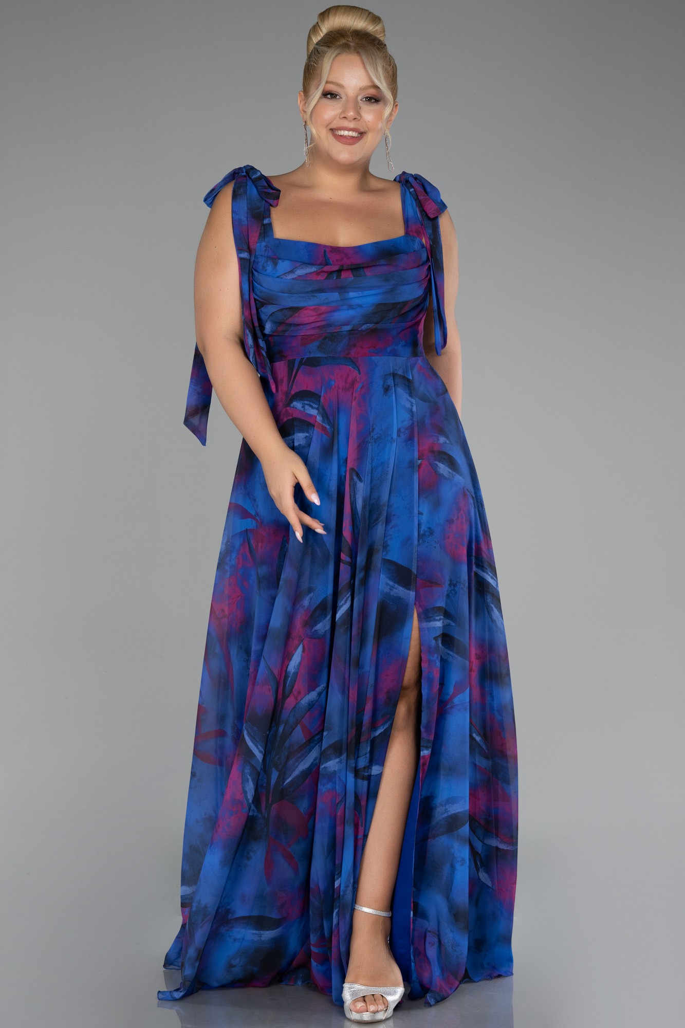 Strappy Slit Printed Long Plus Size Prom Dress ABU4204