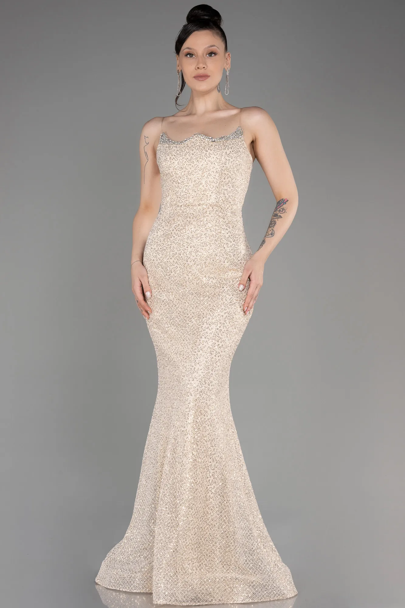 Strapless Scaly Long Mermaid Evening Dress ABU3850