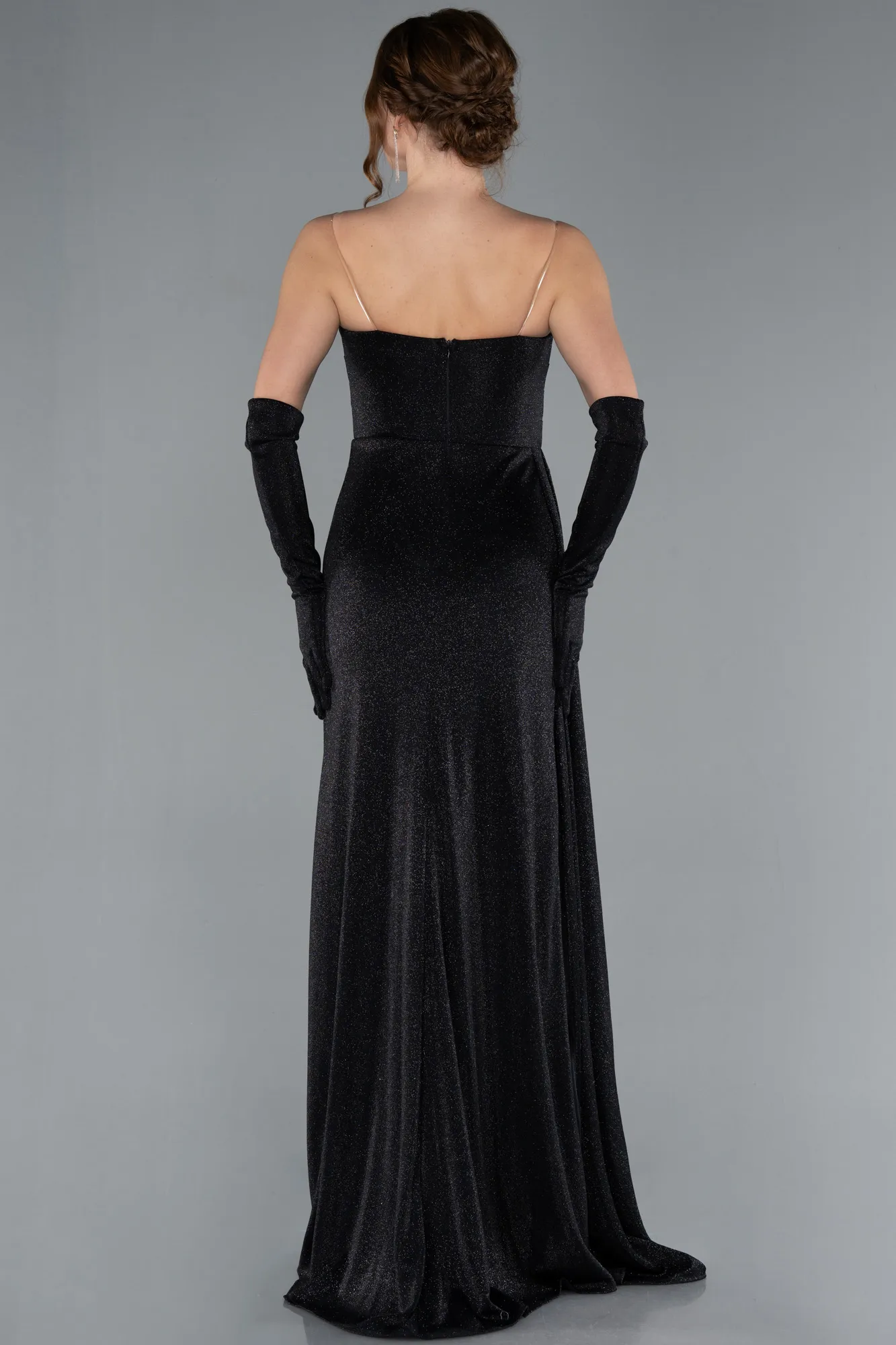 Strapless Slit Long Glitter Gloves Evening Dress ABU4768