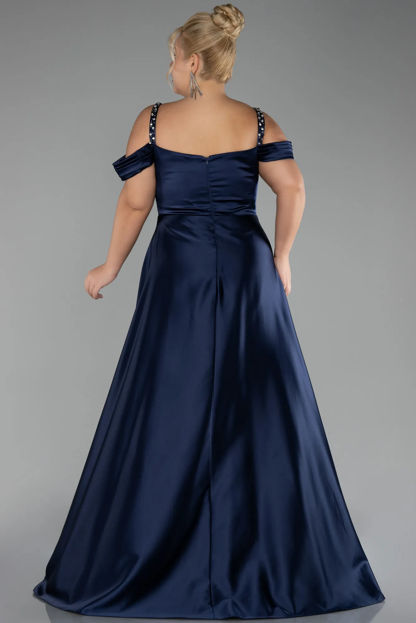 Strappy Long Satin Plus Size Engagement Dress ABU4207