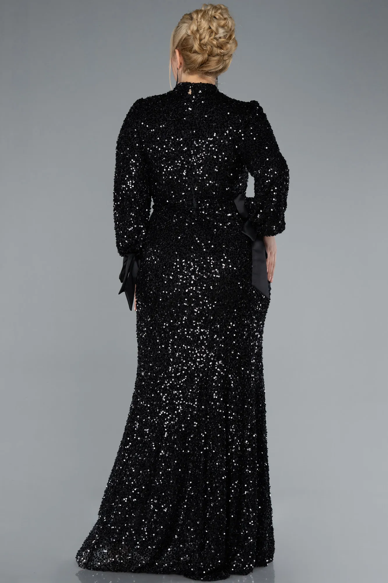 Long Sleeve High Collar Sequined Plus Size Evening Gown ABU4565