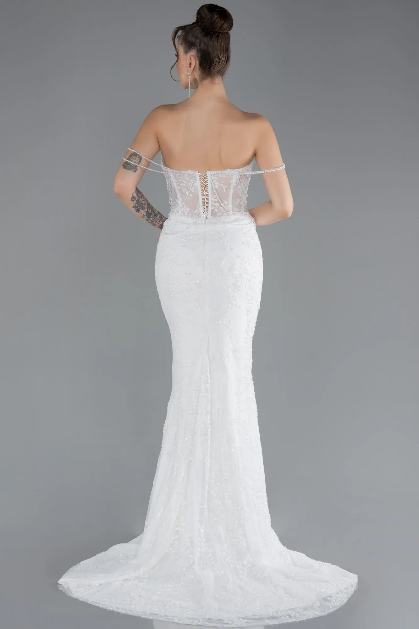 Beaded Long Fish Model Wedding Dress ABG035