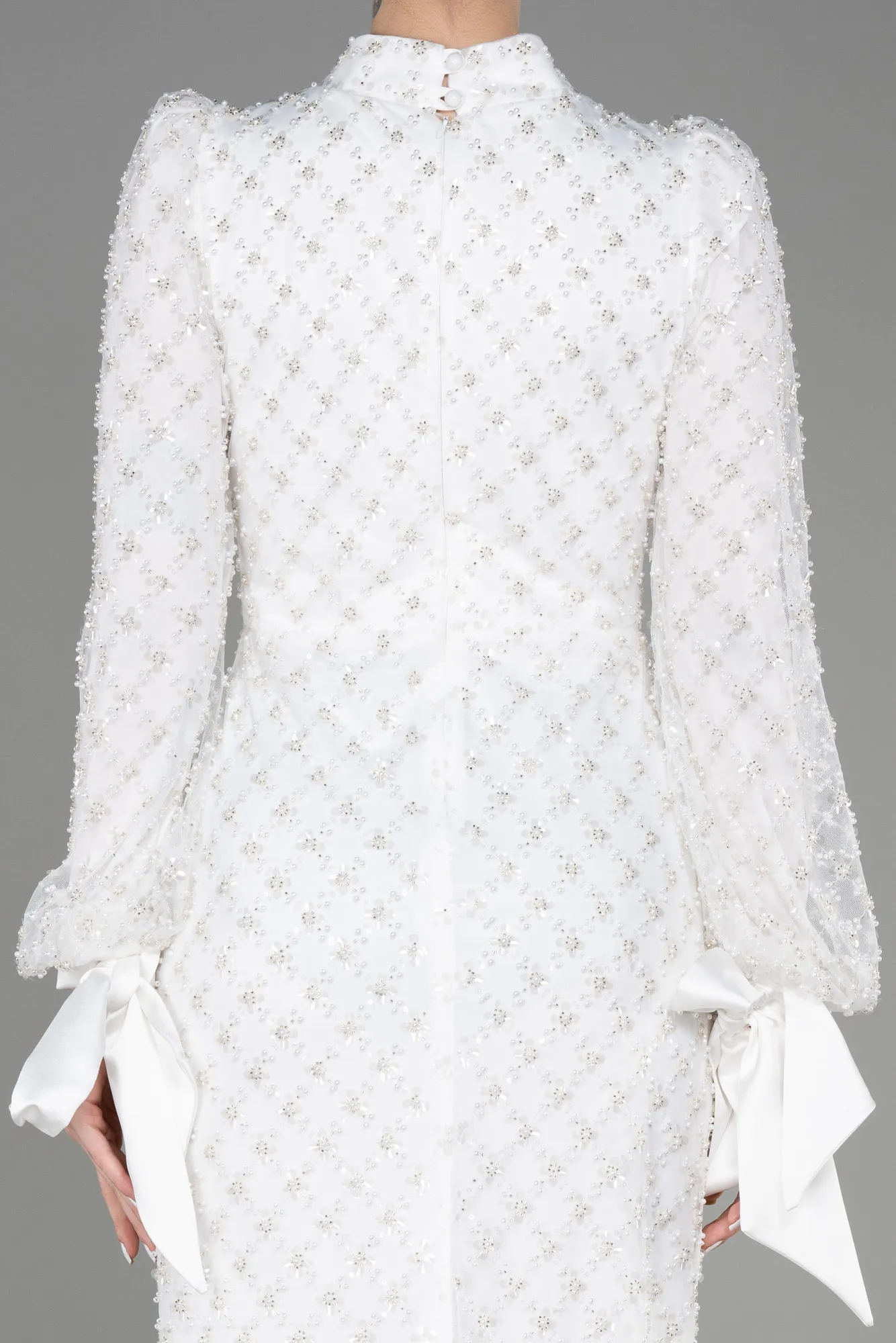 Beaded Long Sleeve Midi Evening Dress ABK2045