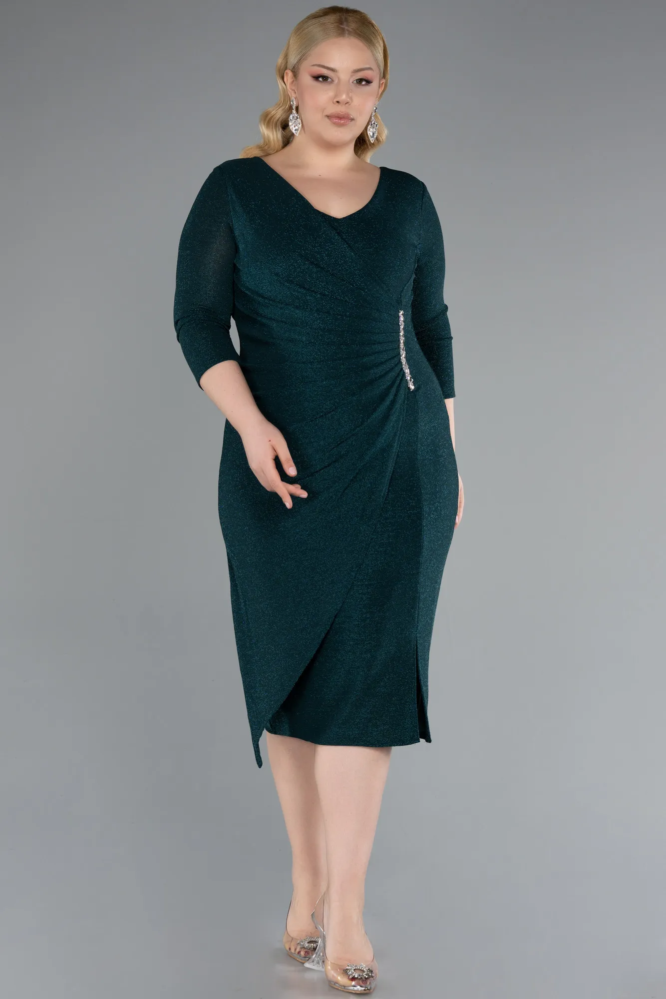 Capri Sleeve Midi Plus Size Evening Dress ABK1950