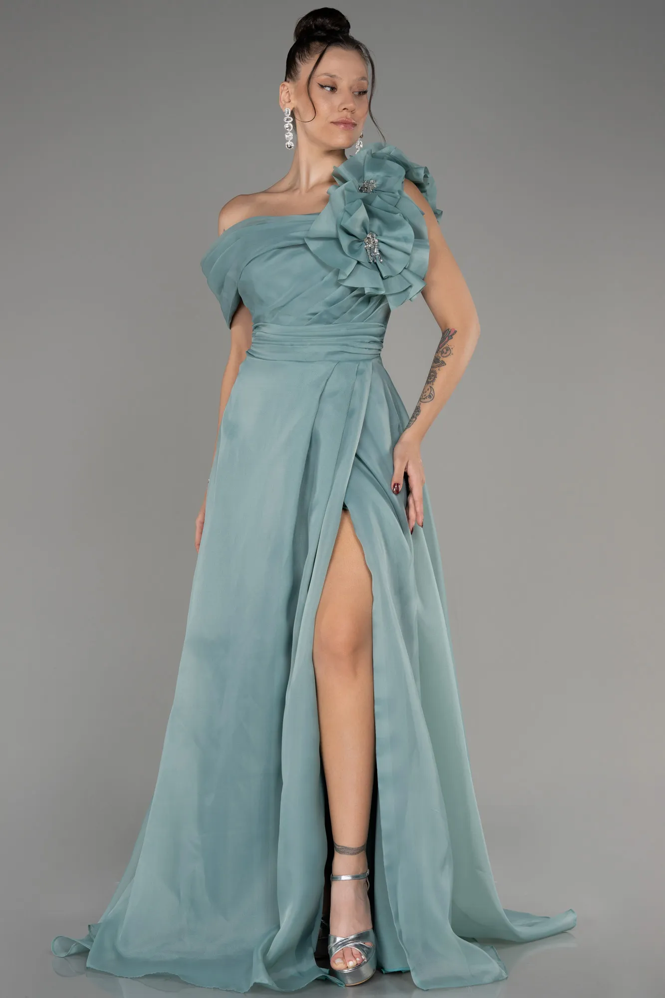 Off The Shoulder Slit Ball Gown Dress ABU4044