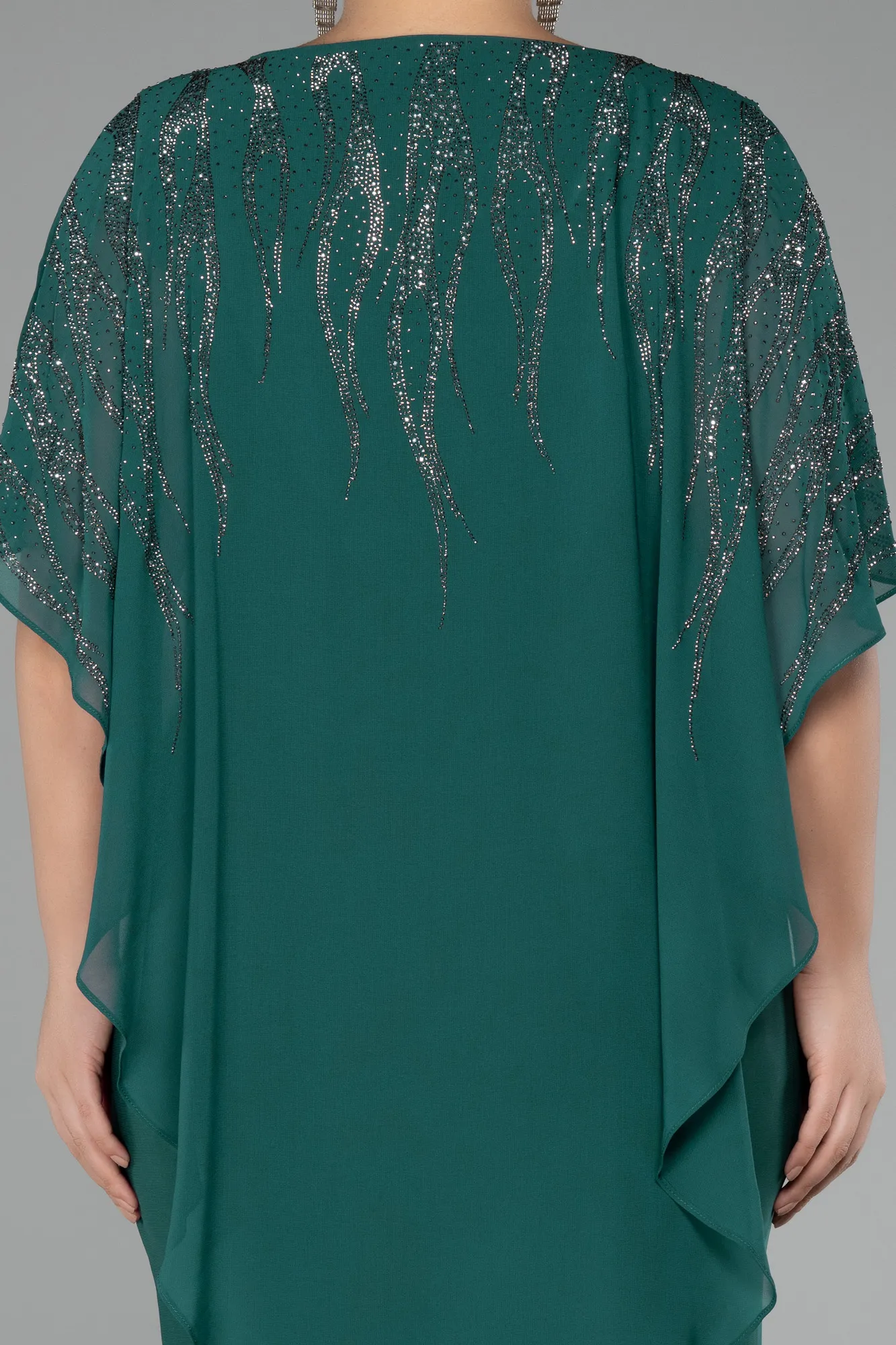 Stoned Short Sleeve Chiffon Midi Plus Size Evening Dress ABK2133