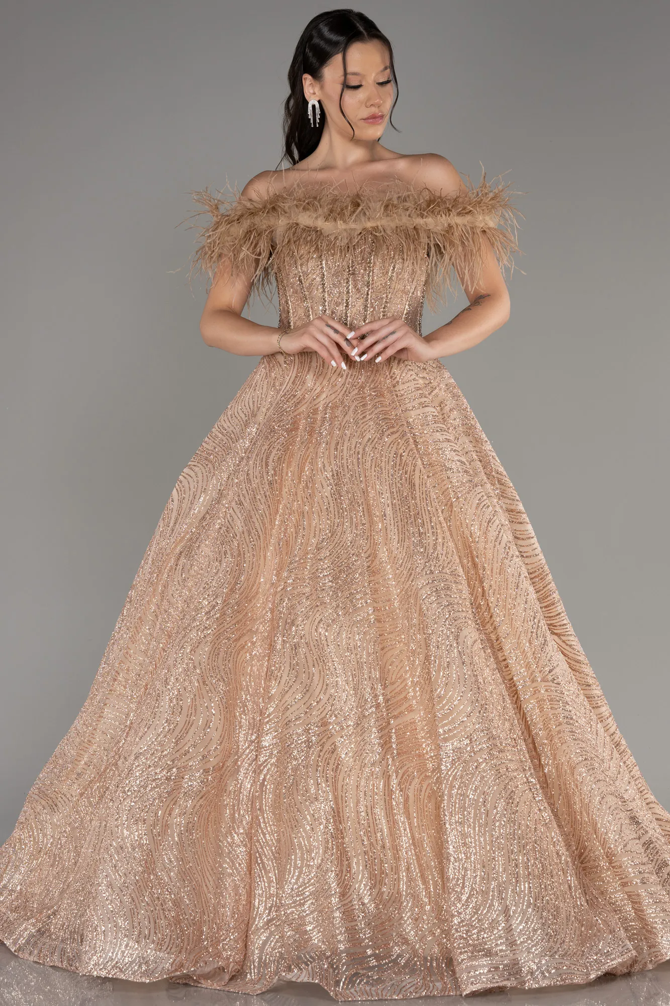 Off The Shoulder Long Silvery Ball Gown ABU4009