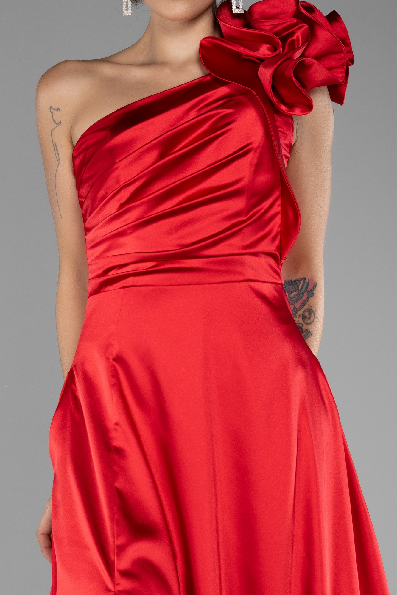 One Shoulder Slit Long Satin Evening Dress ABU4092