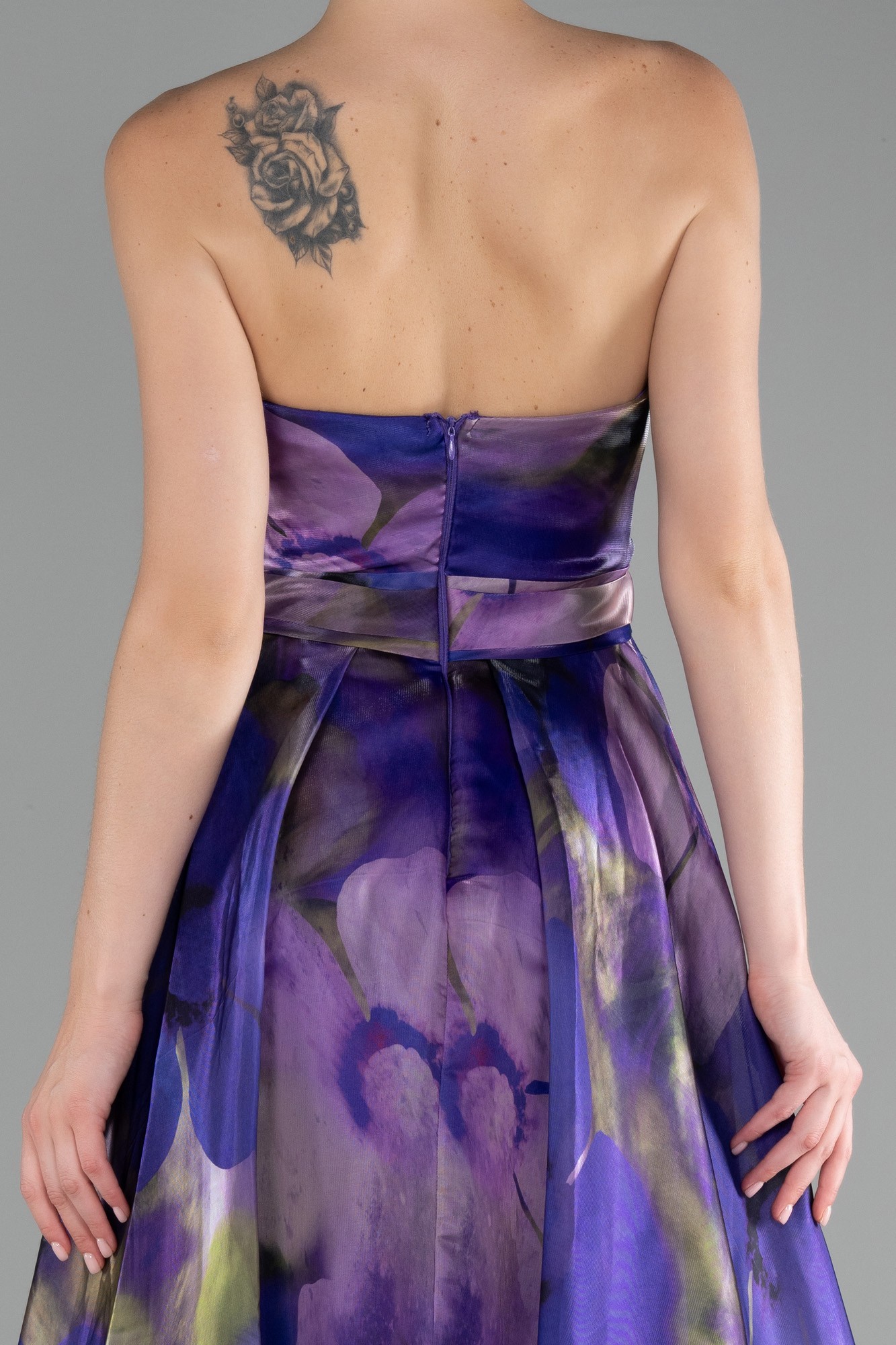 Strapless Slit Long Satin Printed Prom Gown ABU4157