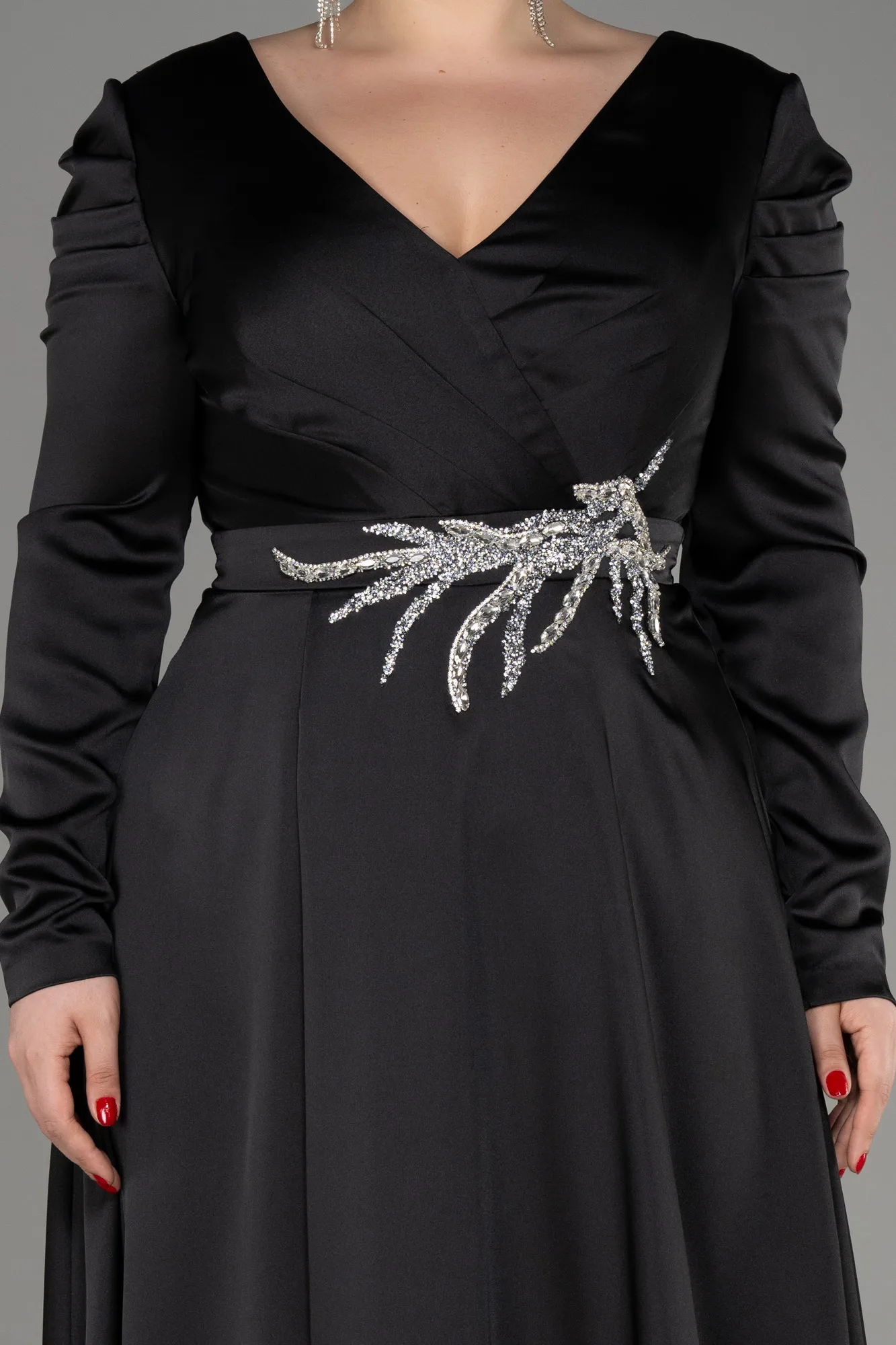 Long Sleeve Satin Plus Size Evening Dress ABU3941