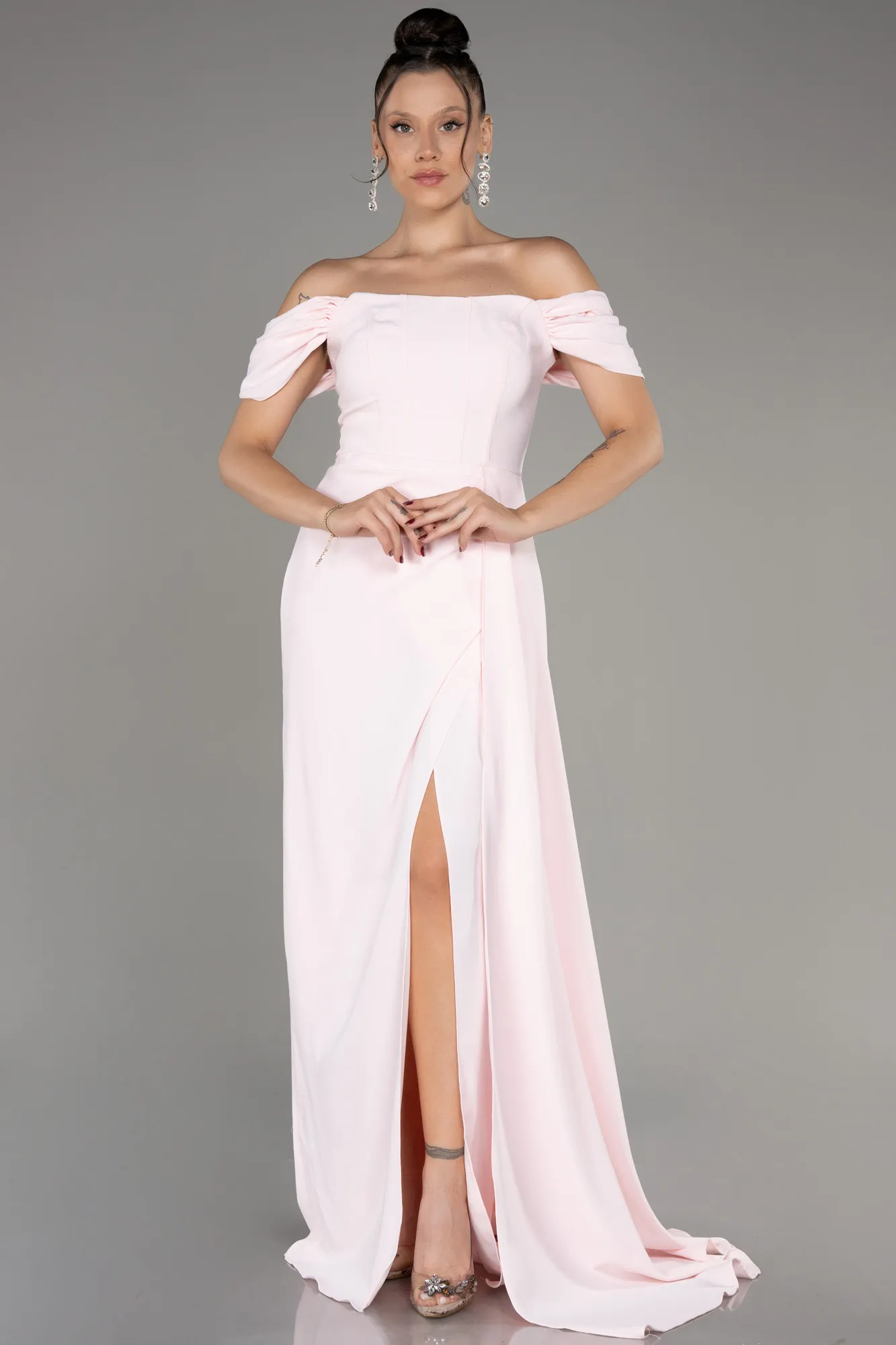 Boat Neck Slit Long Evening Dress ABU4048