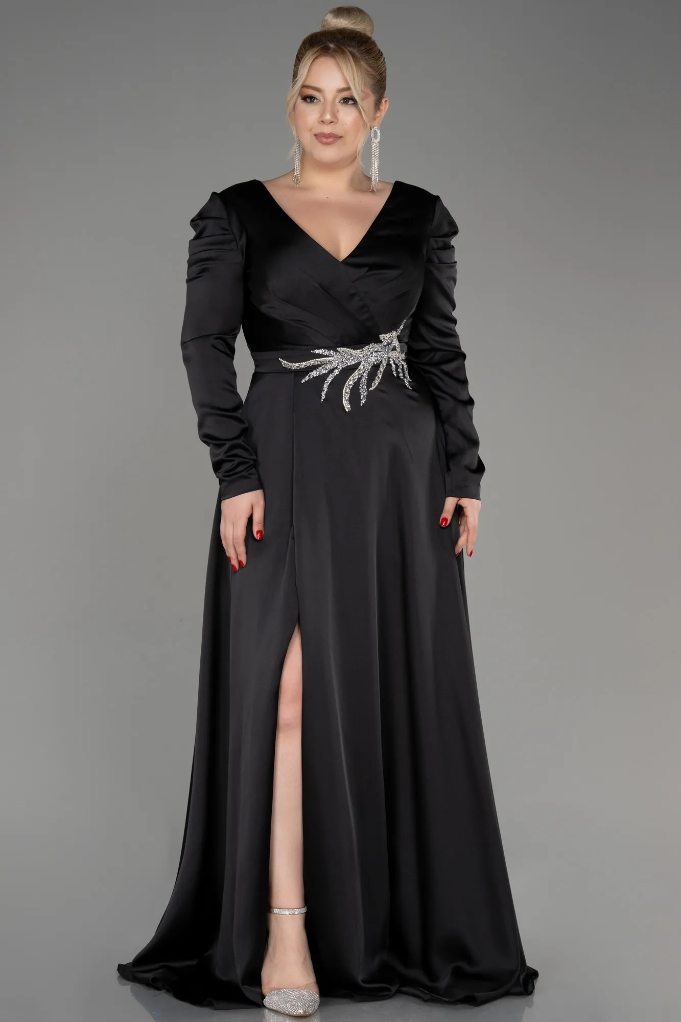 Long Sleeve Satin Plus Size Evening Dress ABU3941