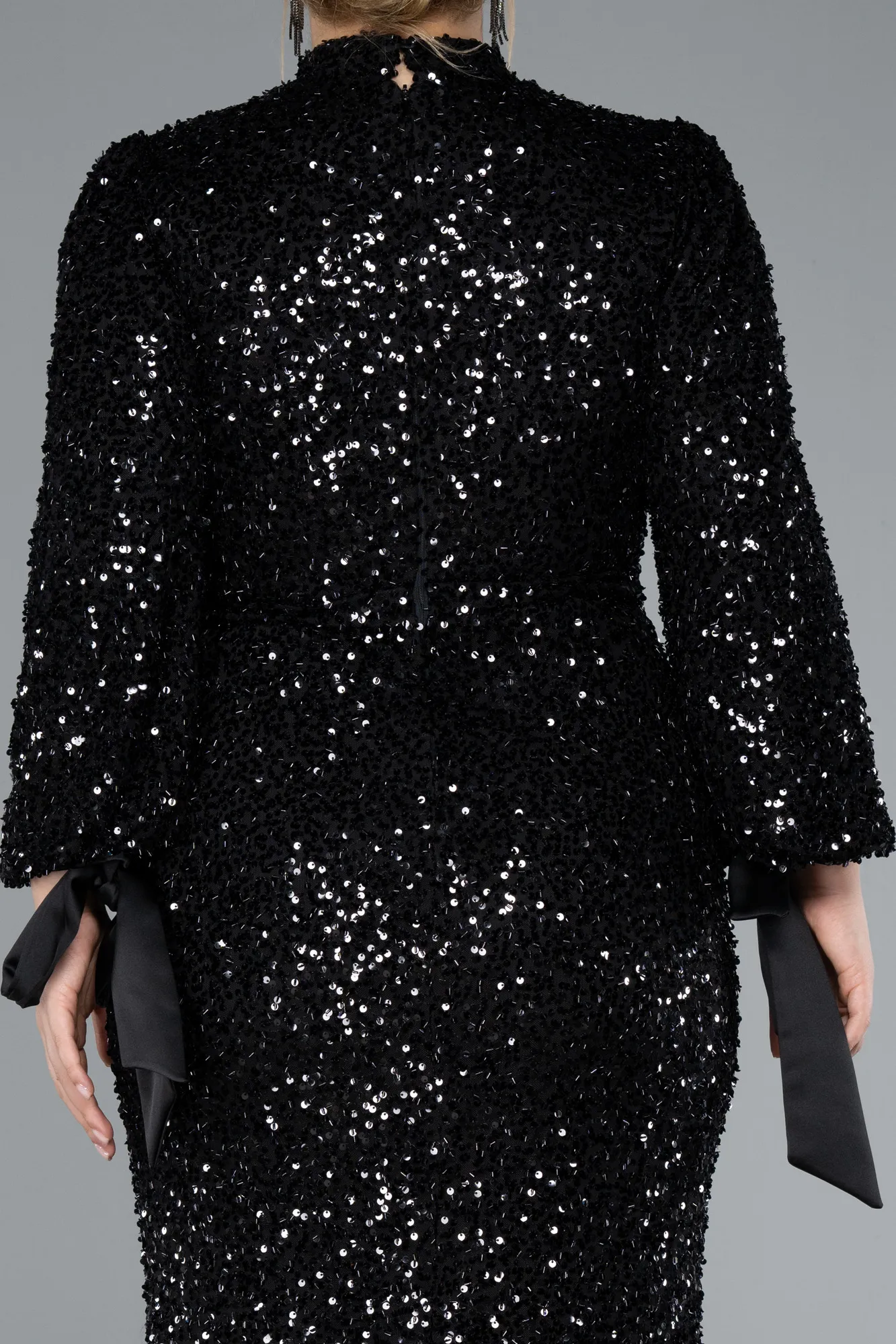 Long Sleeve High Collar Sequined Plus Size Evening Gown ABU4565