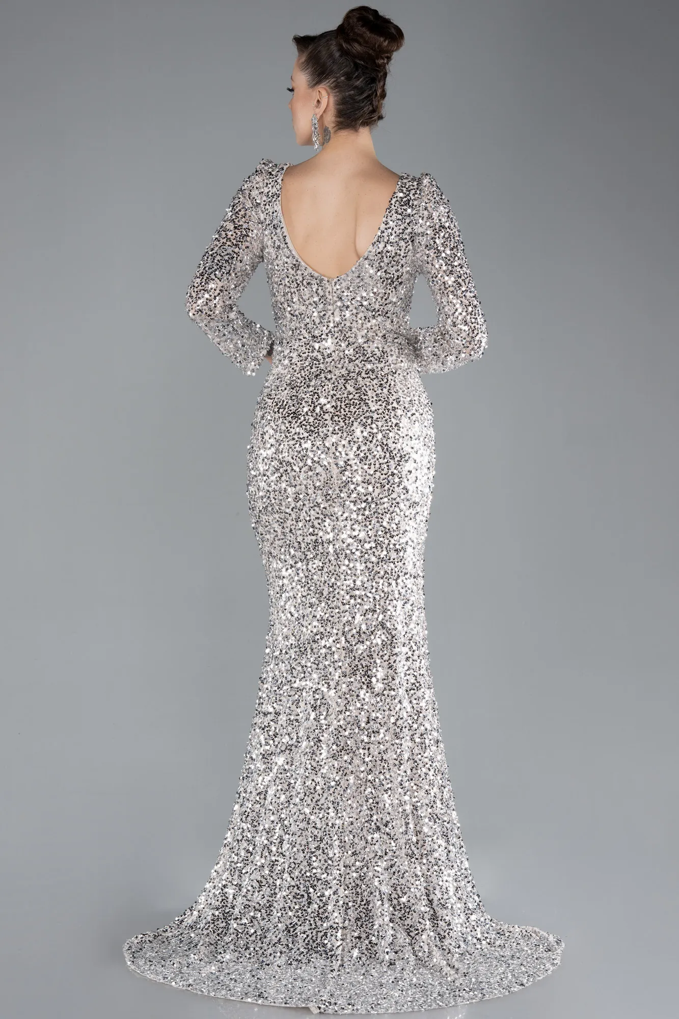 Long Sleeve Slit Sequined Evening Gown ABU4512