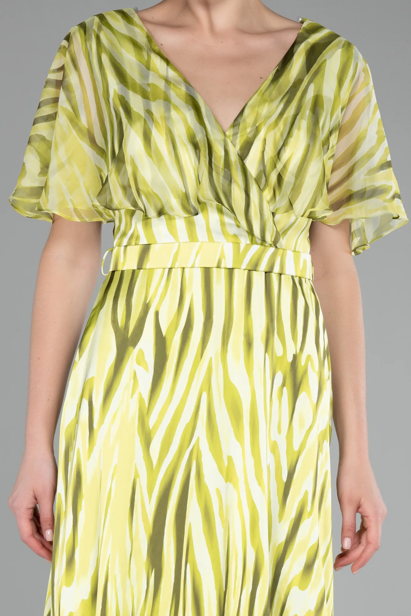 Short Sleeve Print Long Satin Prom Dress ABU3973