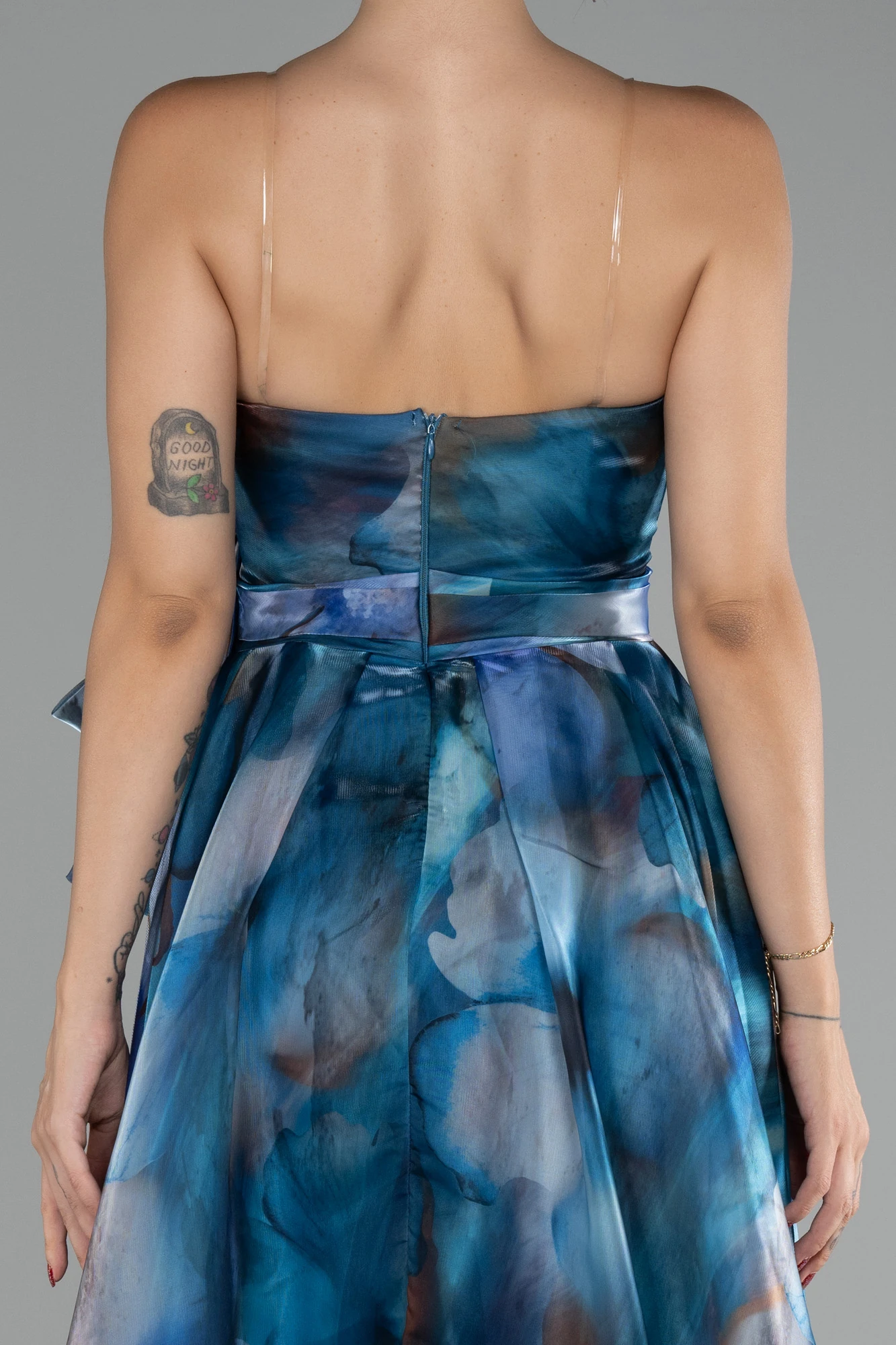 Strapless Slit Long Satin Printed Prom Gown ABU4157