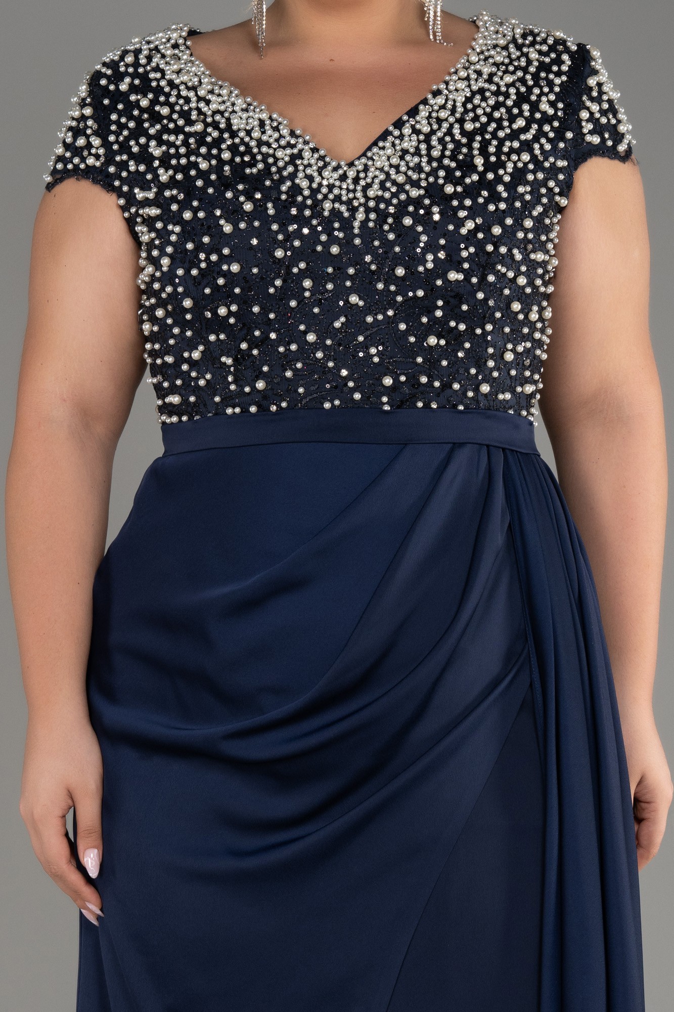 Slit Beaded Long Satin Plus Size Evening Gown ABU4053