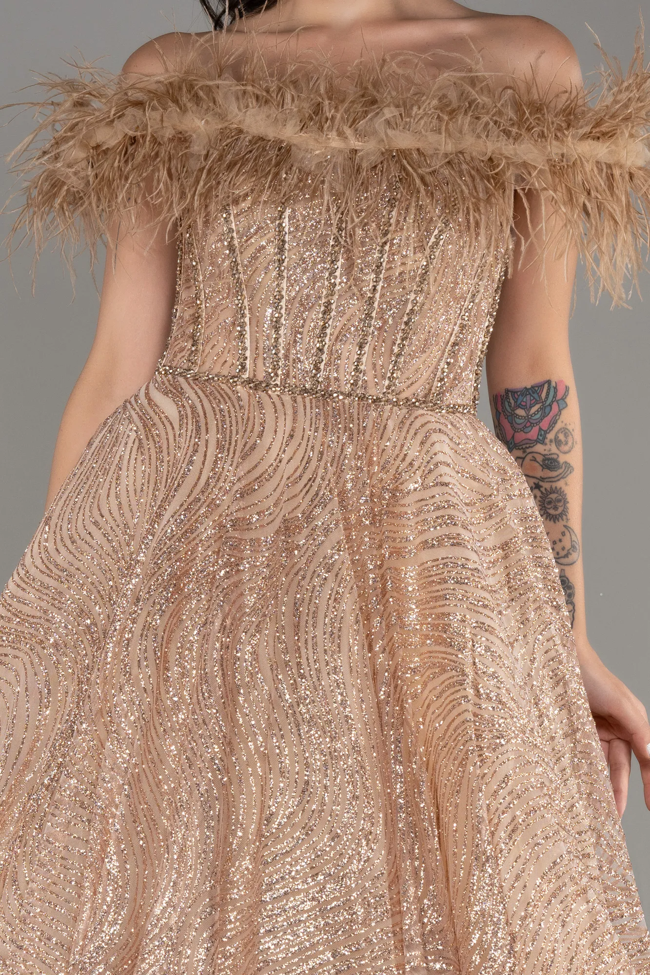 Off The Shoulder Long Silvery Ball Gown ABU4009