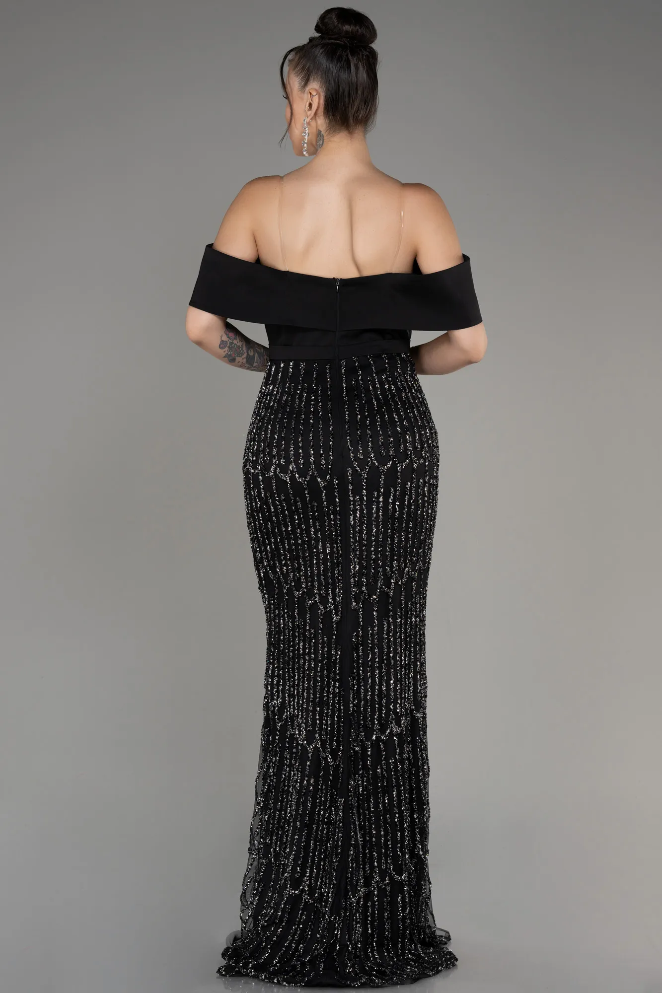 Boat Neck Stone Evening Gown ABU4047