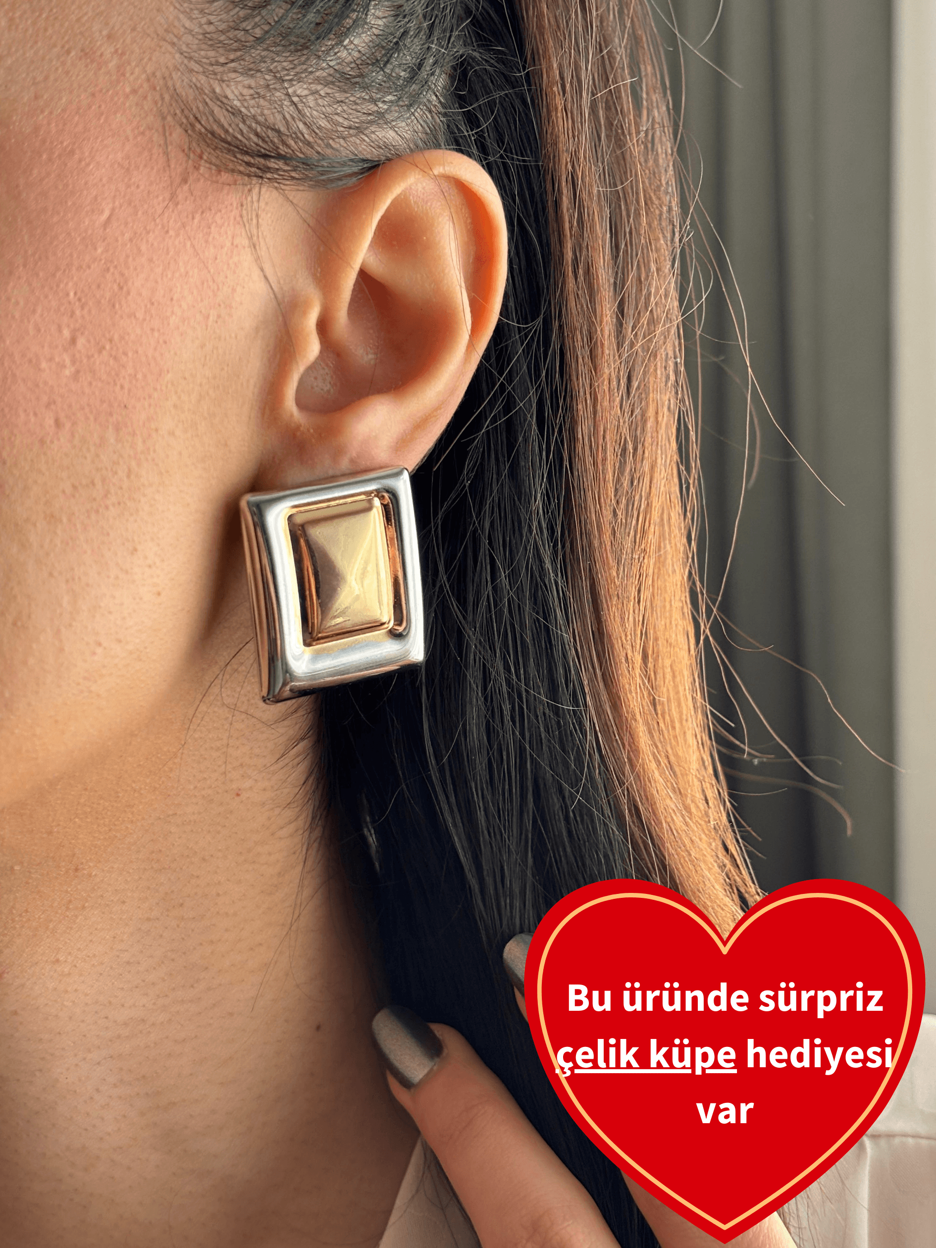 14 k Çift Renk Küpe
