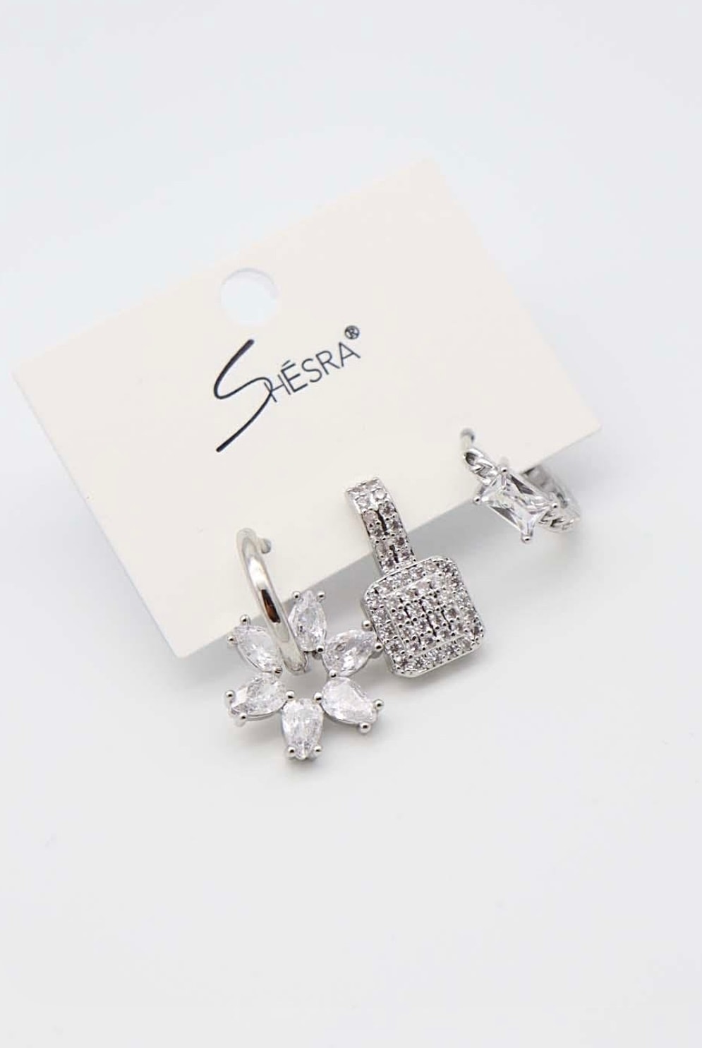 Üçlü Zirkon Set Küpe - Gümüş