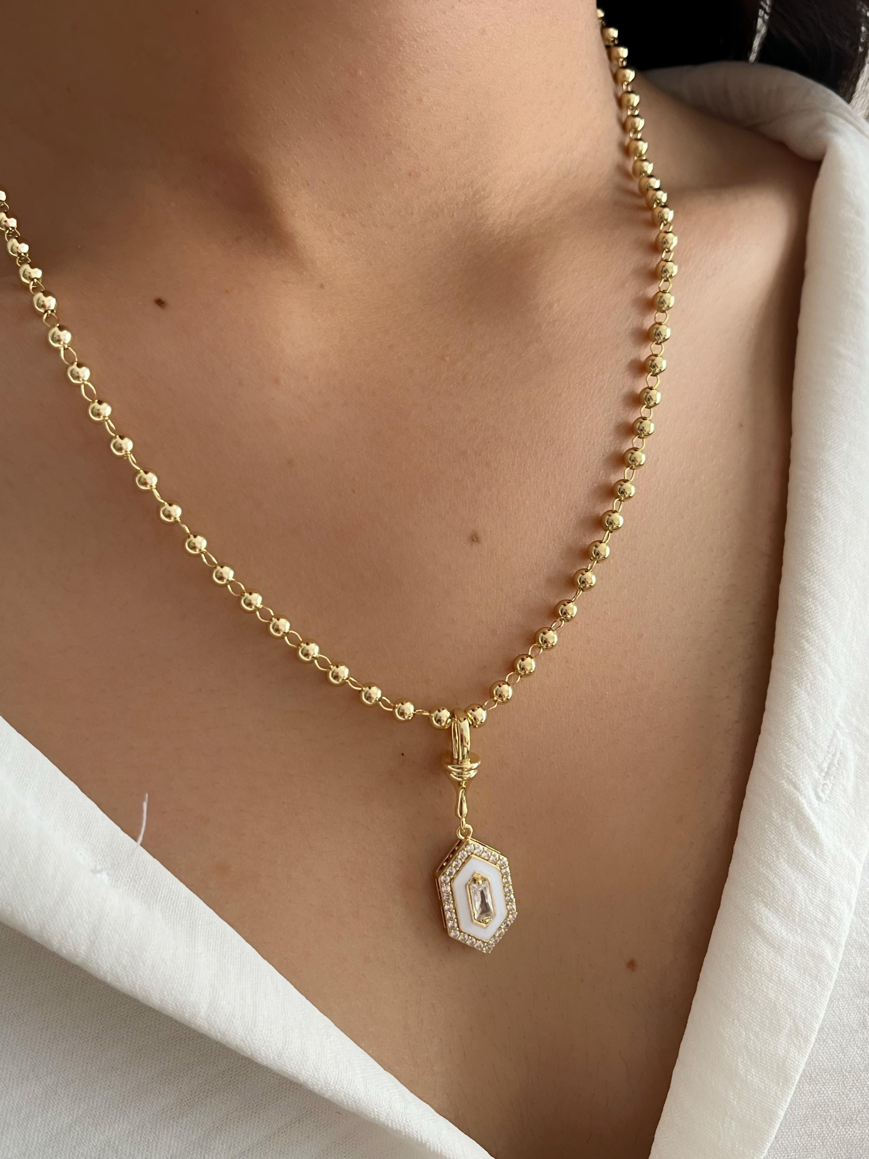 Vip 14k Boncuk Zincirli Kolye - Beyaz