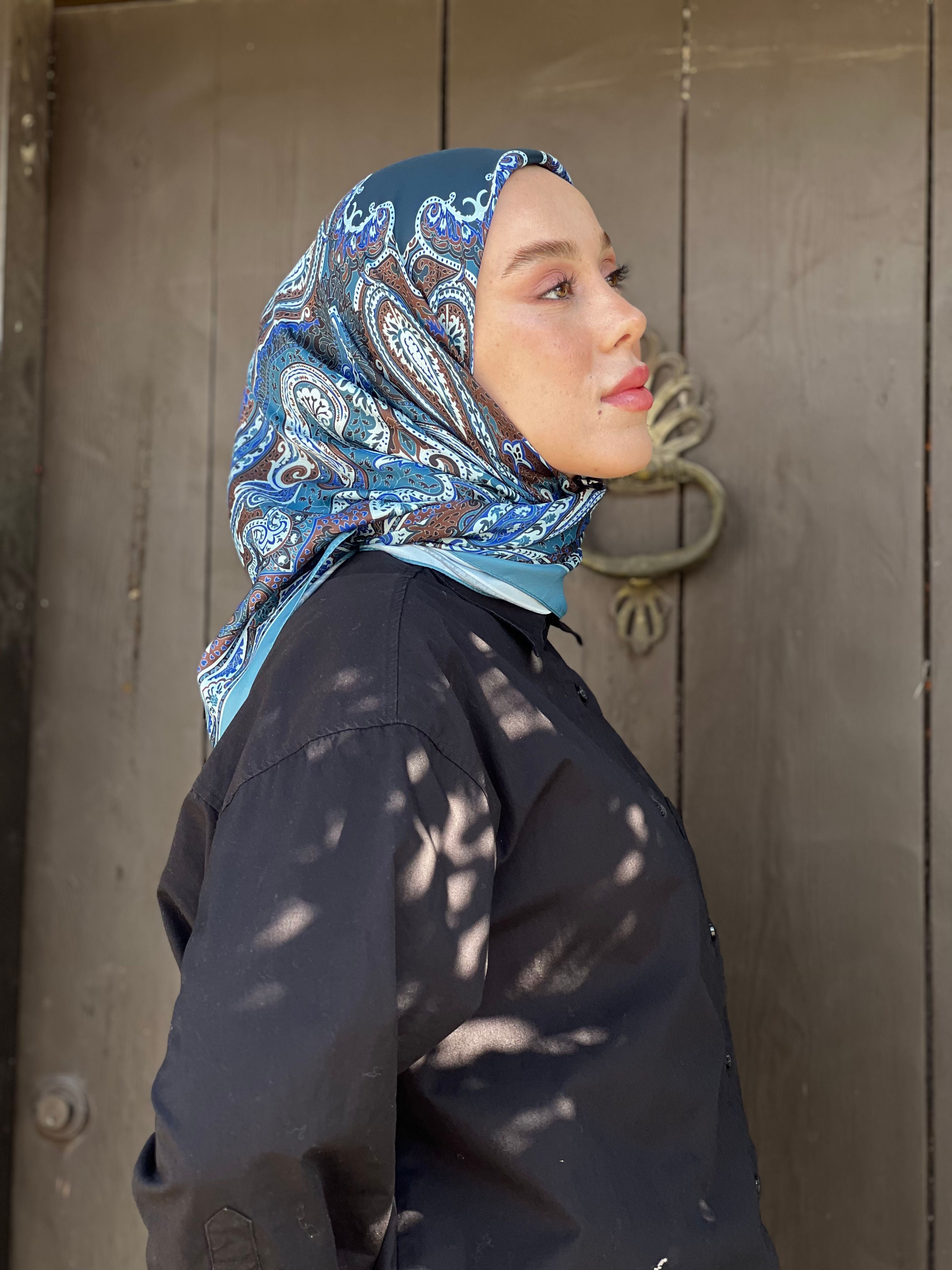 Persian Pattern Twill Scarf - Koyu Petrol