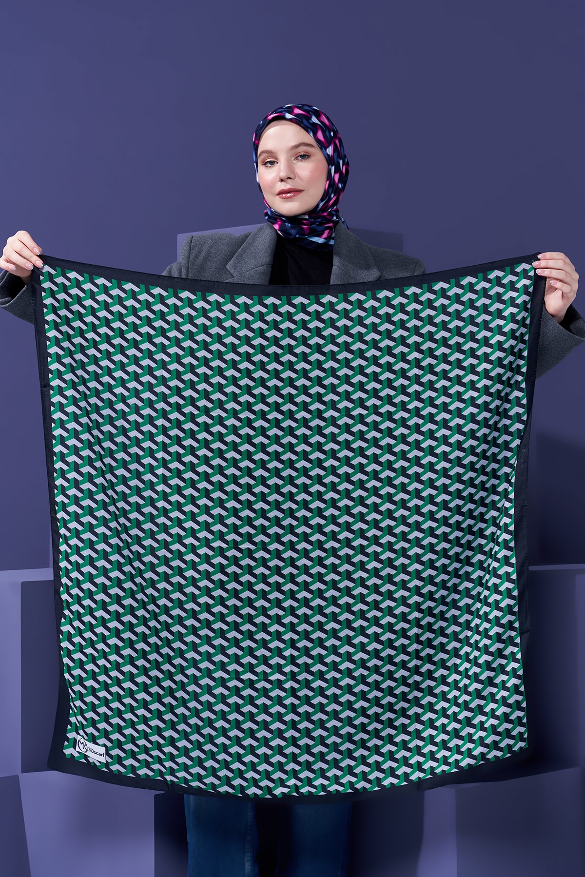 3D Scarf Step Desen Pamuk Eşarp