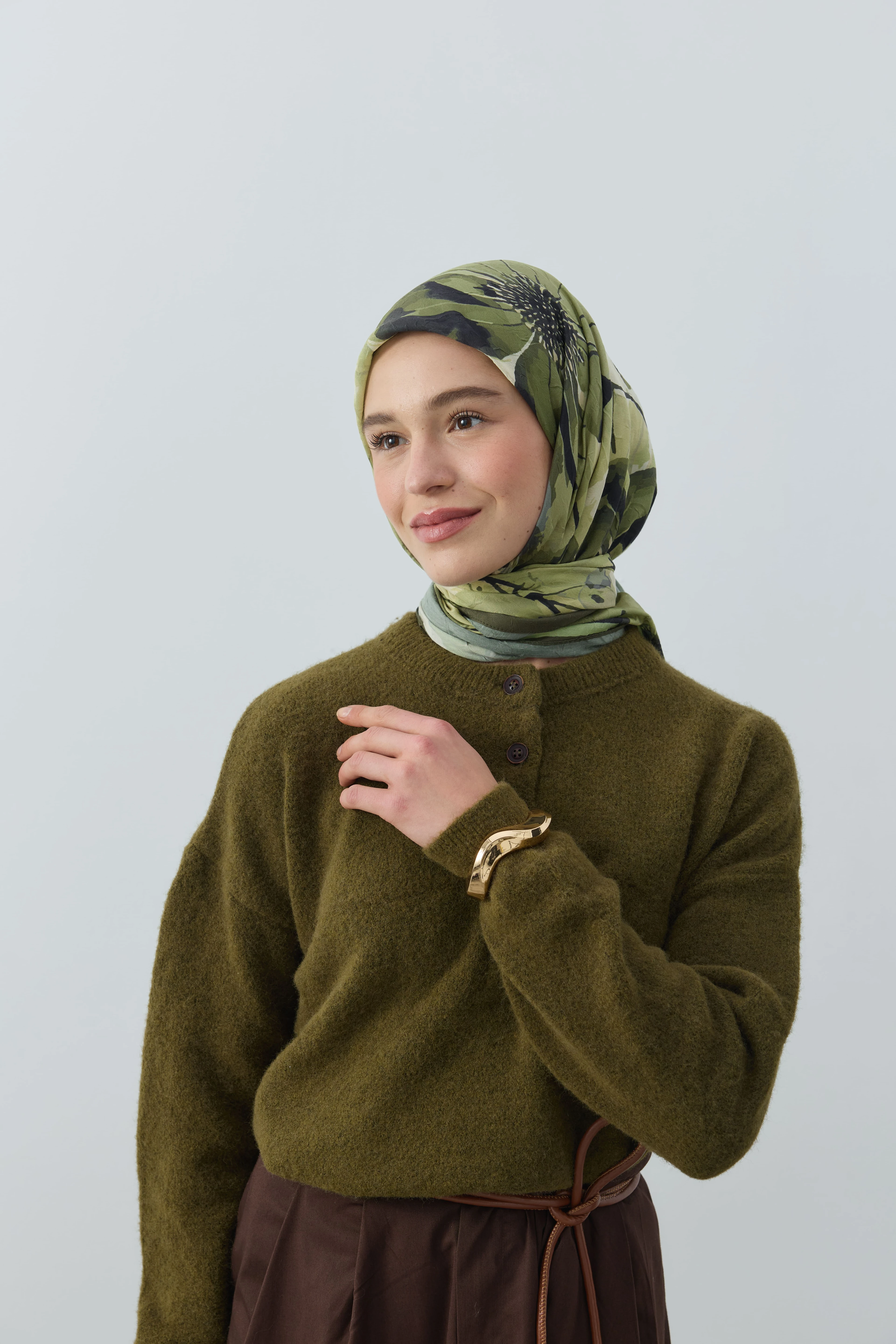 Solena Desen Bambu Eşarp - Haki