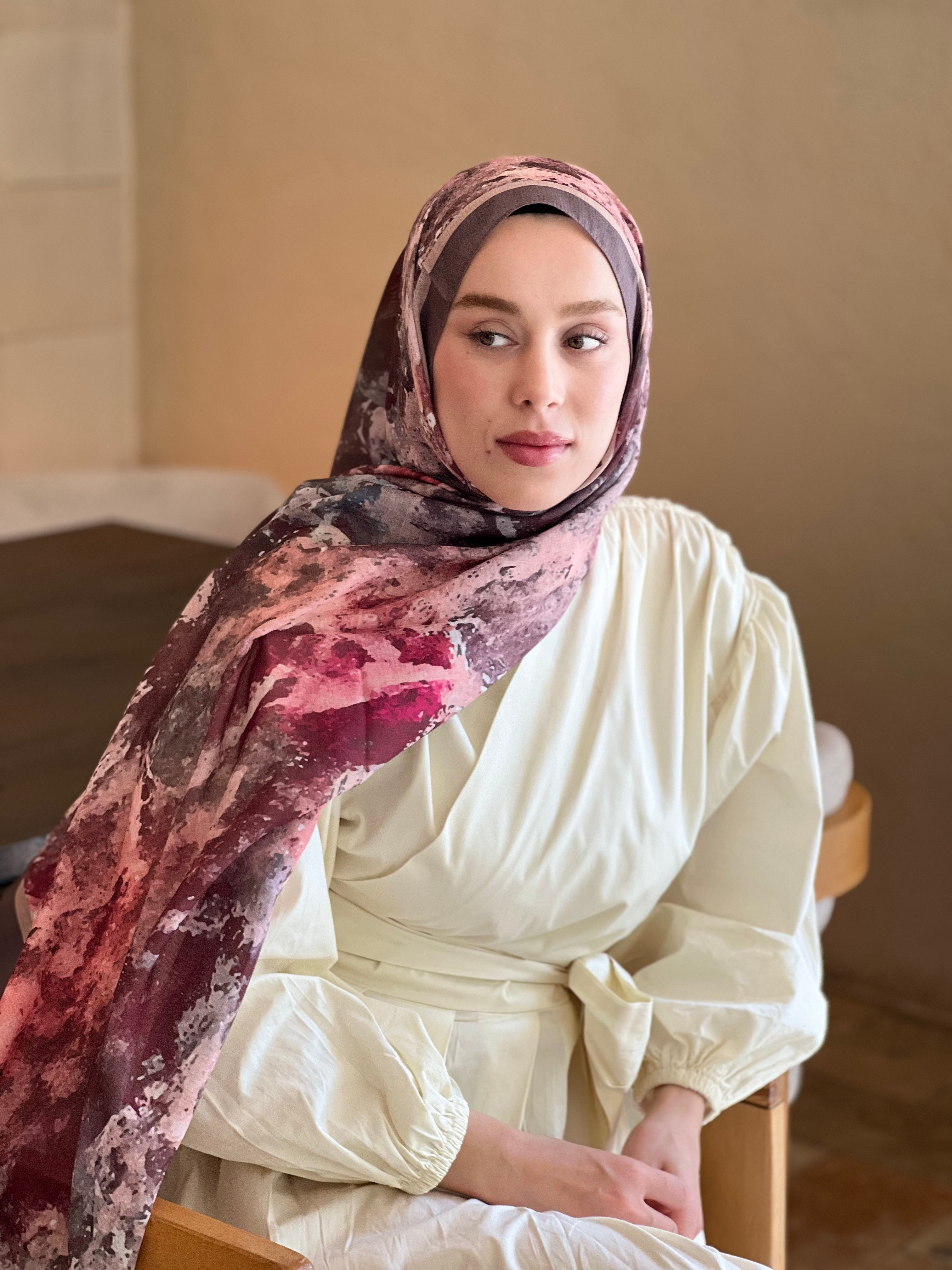 Ezgir Desen Lina Şal - Acı Kahve