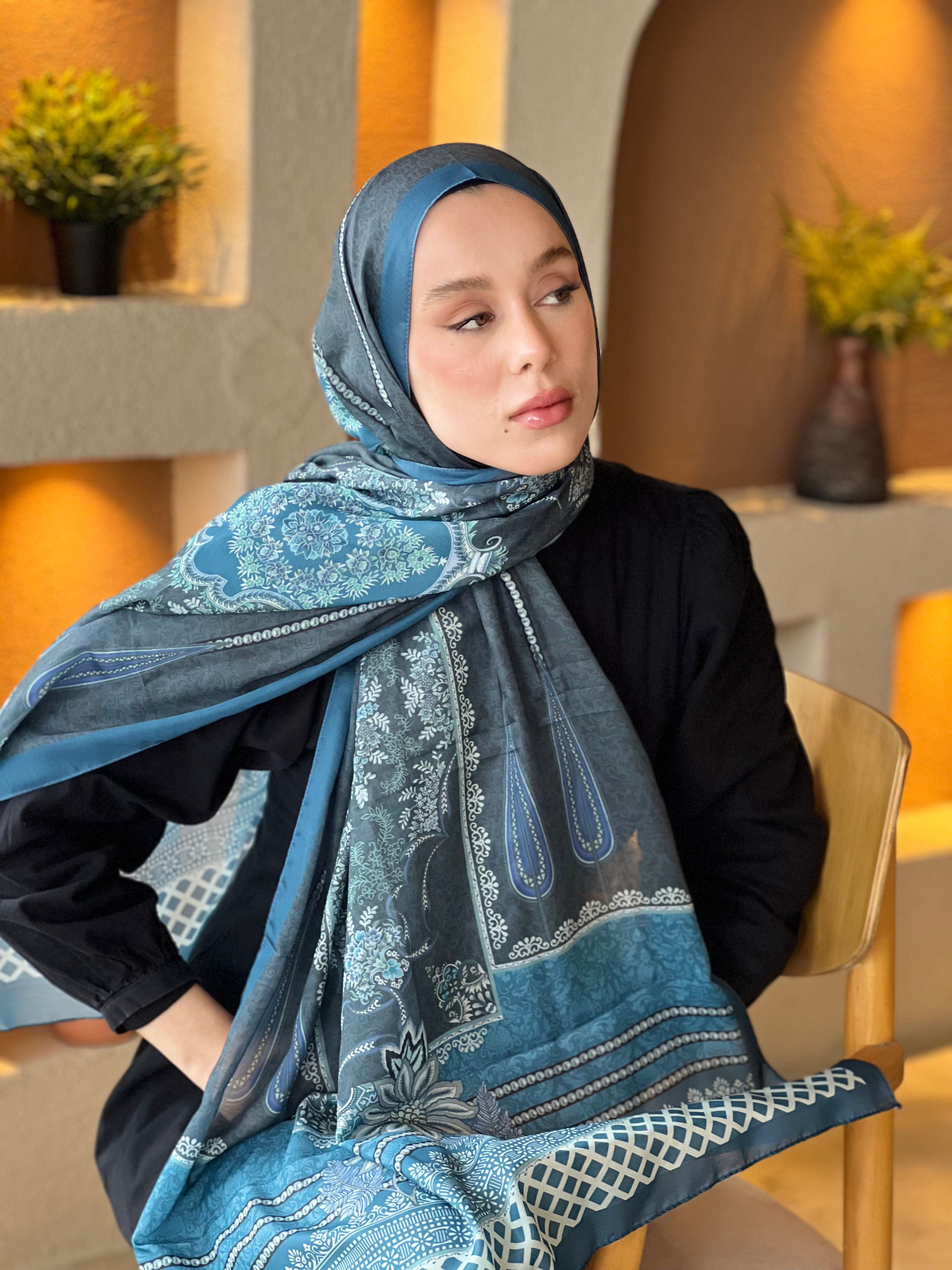 Huesca Pattern Cotton Shawl - Petroleum