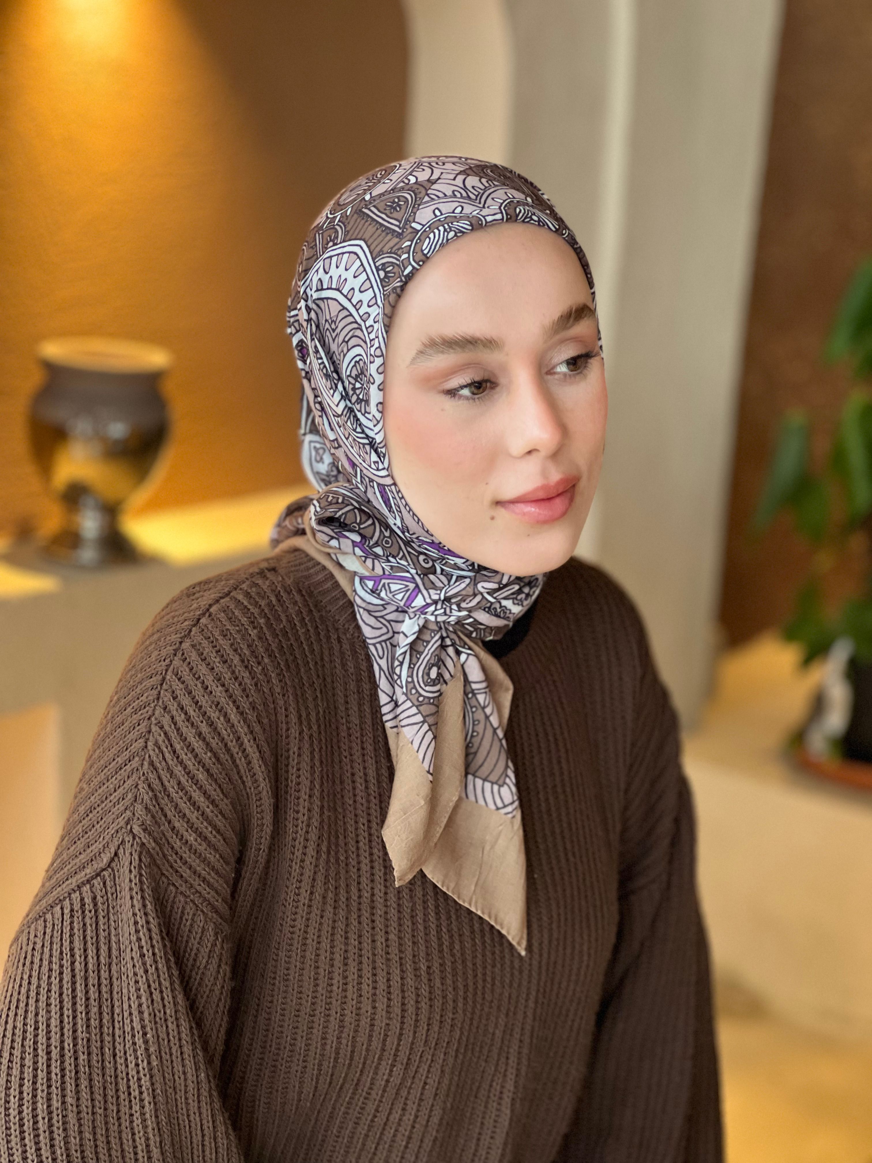 Sarmal Motif Desen Bambu Eşarp - Karamel