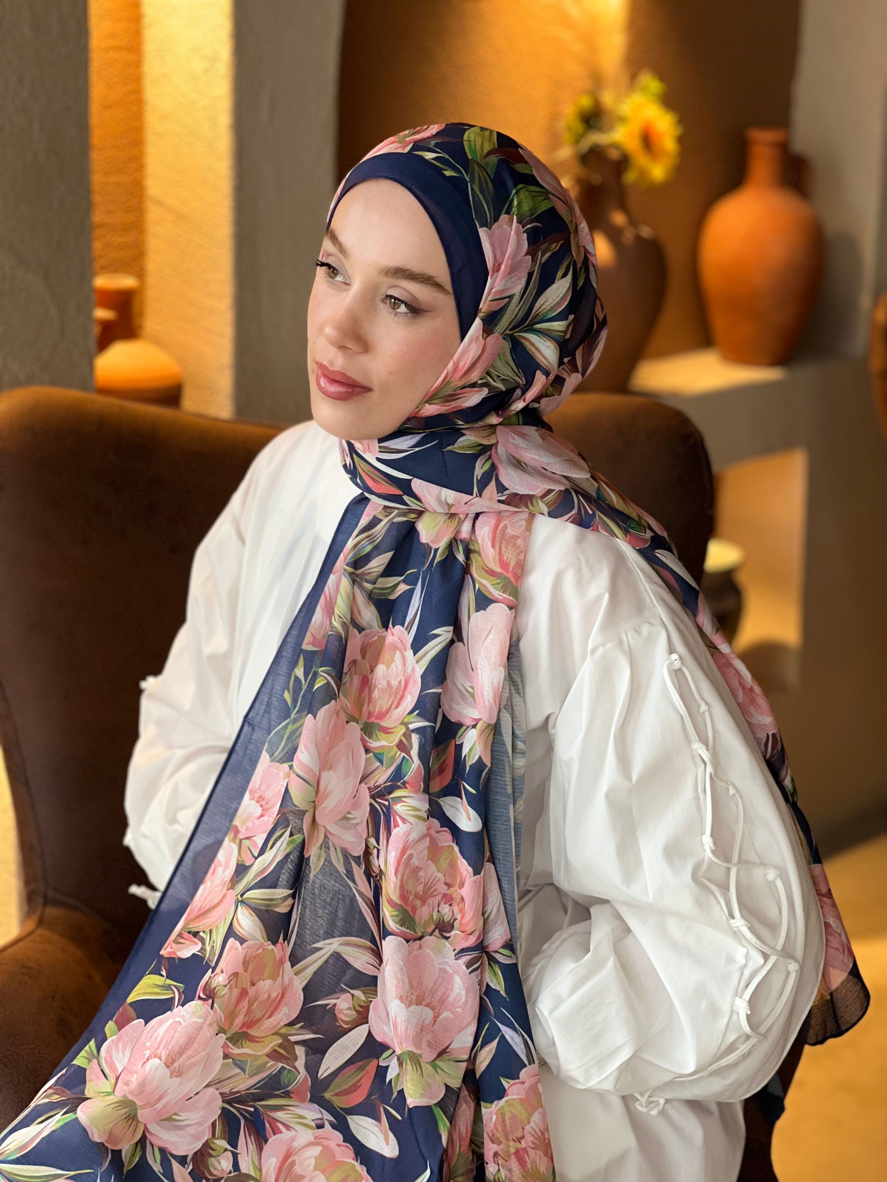 Seta Desen Lina Şal - Lacivert