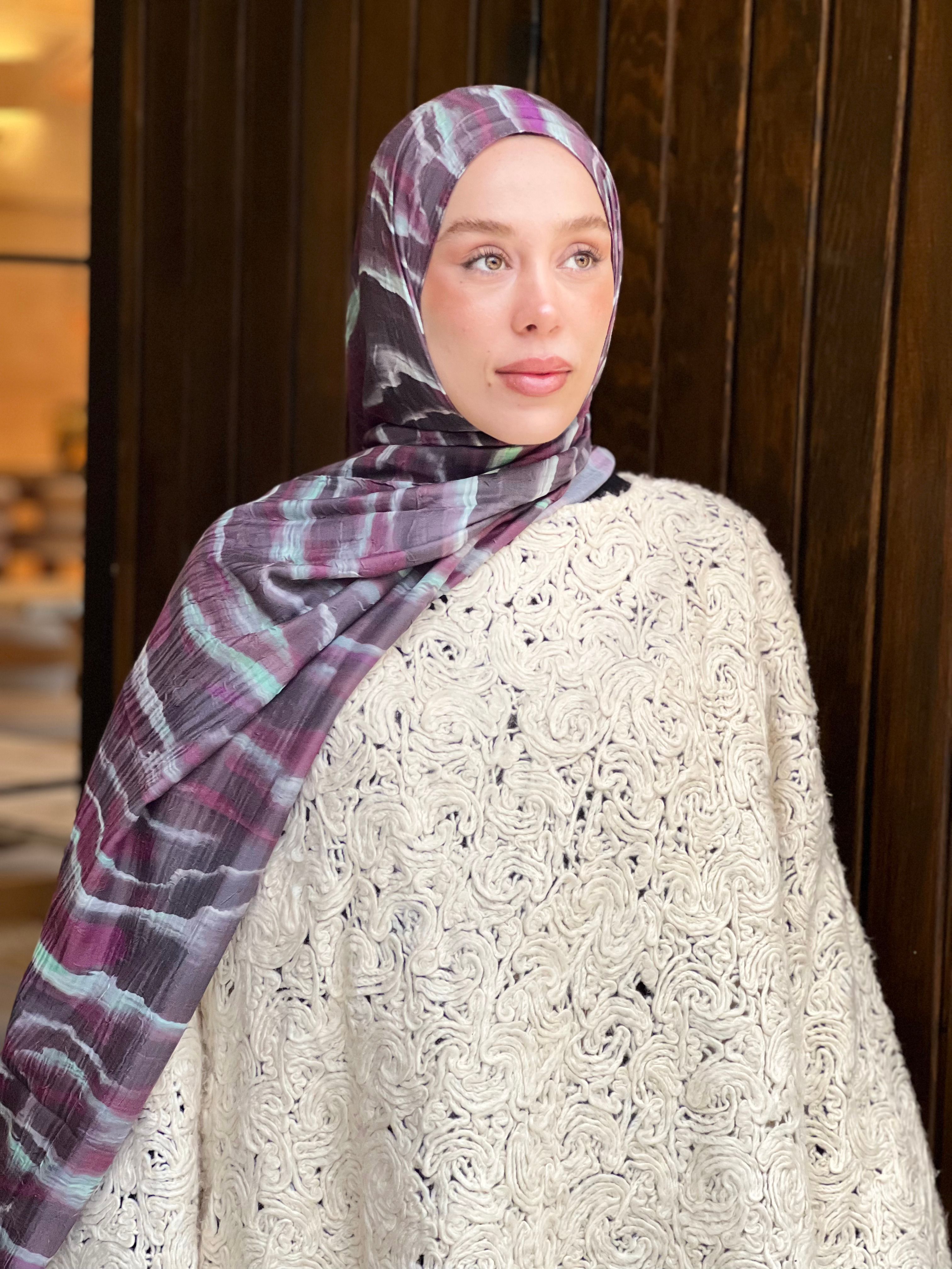 Northern Lights Pattern Bamboo Shawl - Gray-Cherry