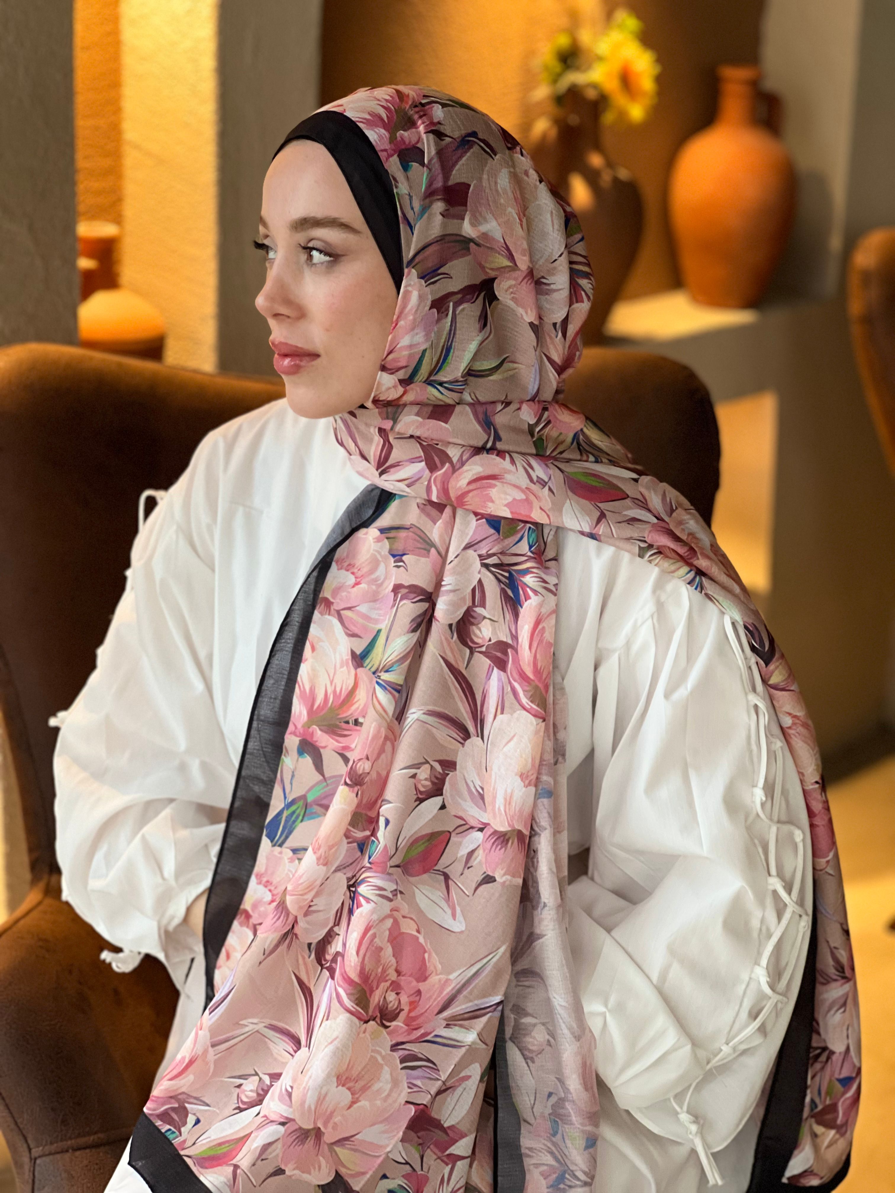 Seta Desen Lina Şal - Siyah-Vizon