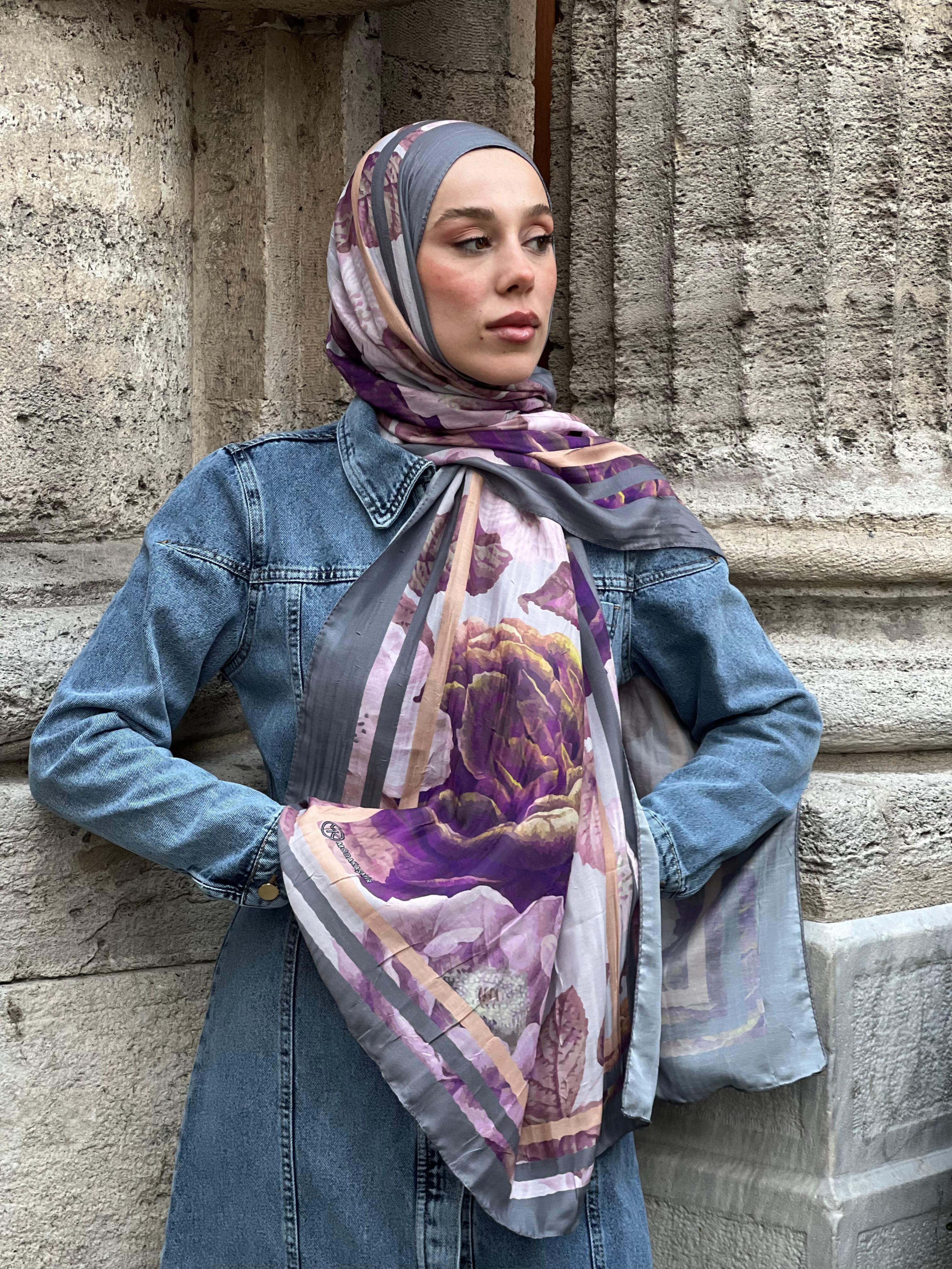 Rose Pattern Bamboo Shawl - Gray