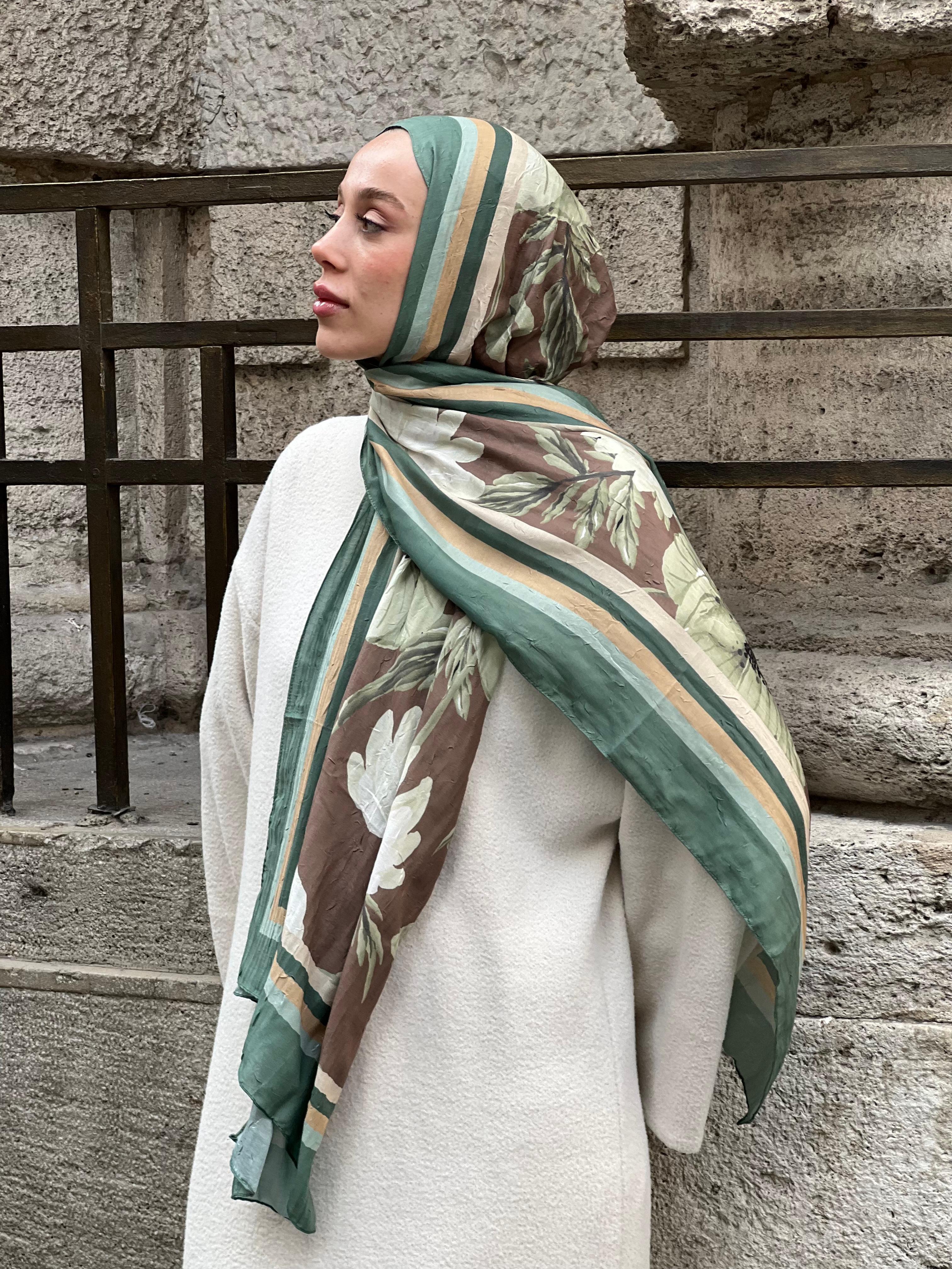 Margarit Desen Bambu Şal - Haki