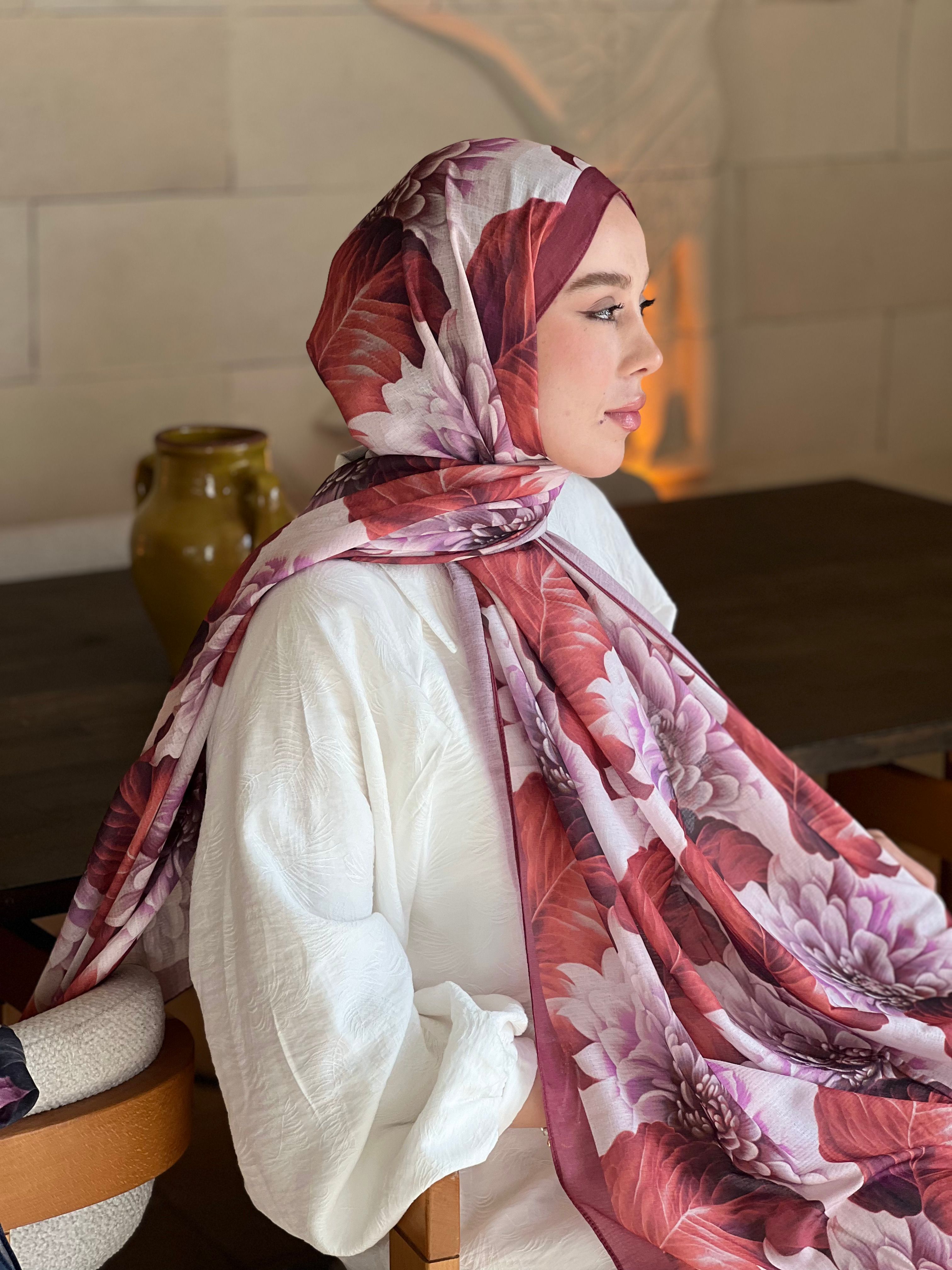 Ortanca Desen Lina Şal - Rubin