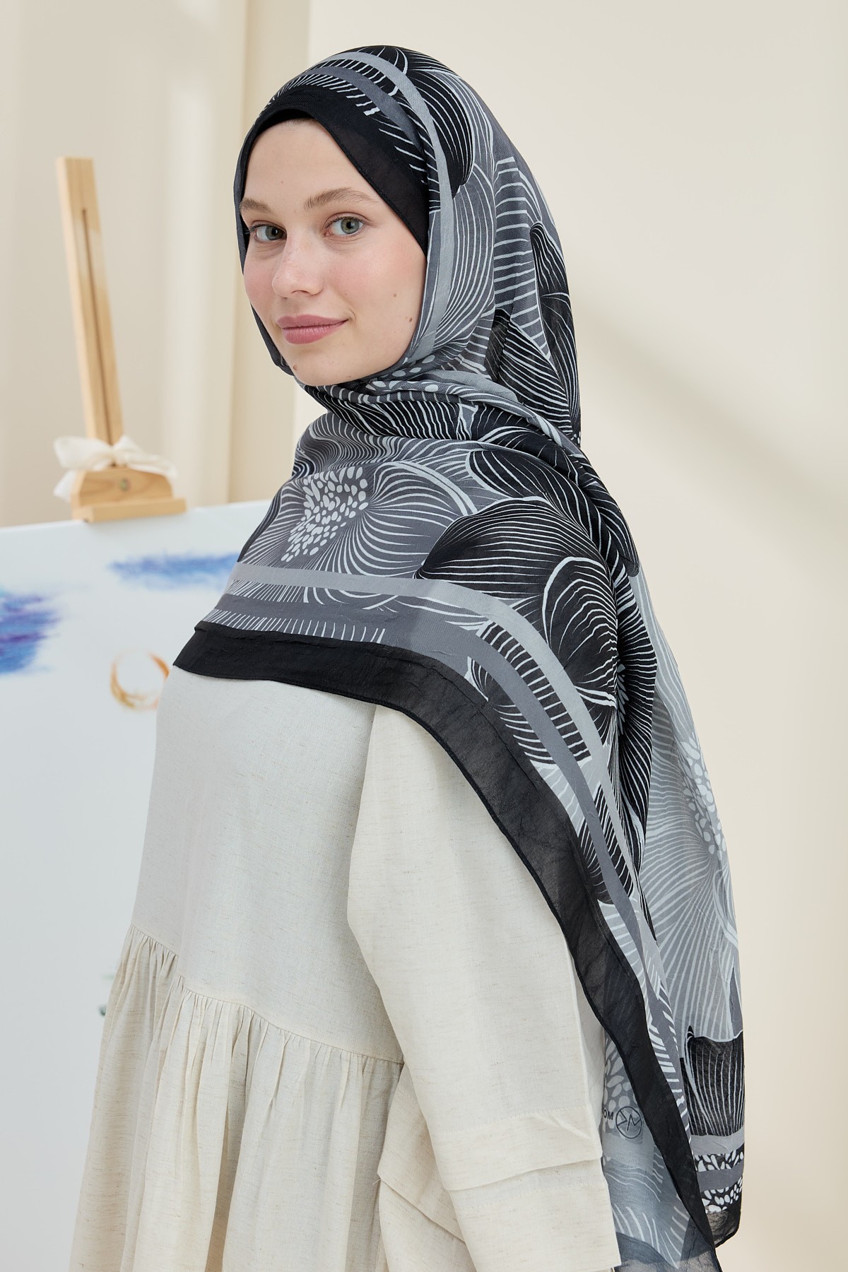 Melia Desen Bambu Şal - Siyah