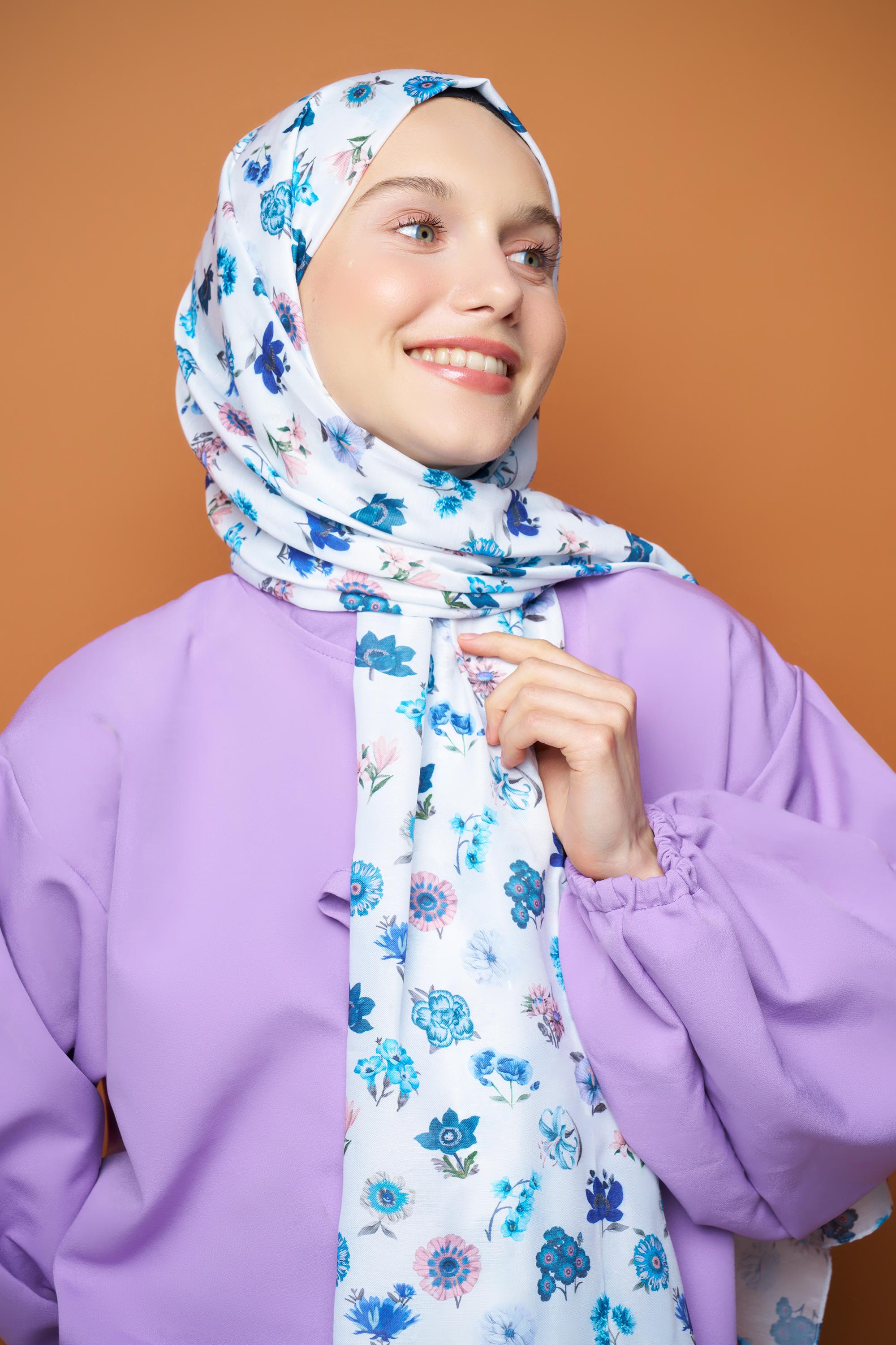 Bouquet Cotton Shawl - Beyaz Petrol