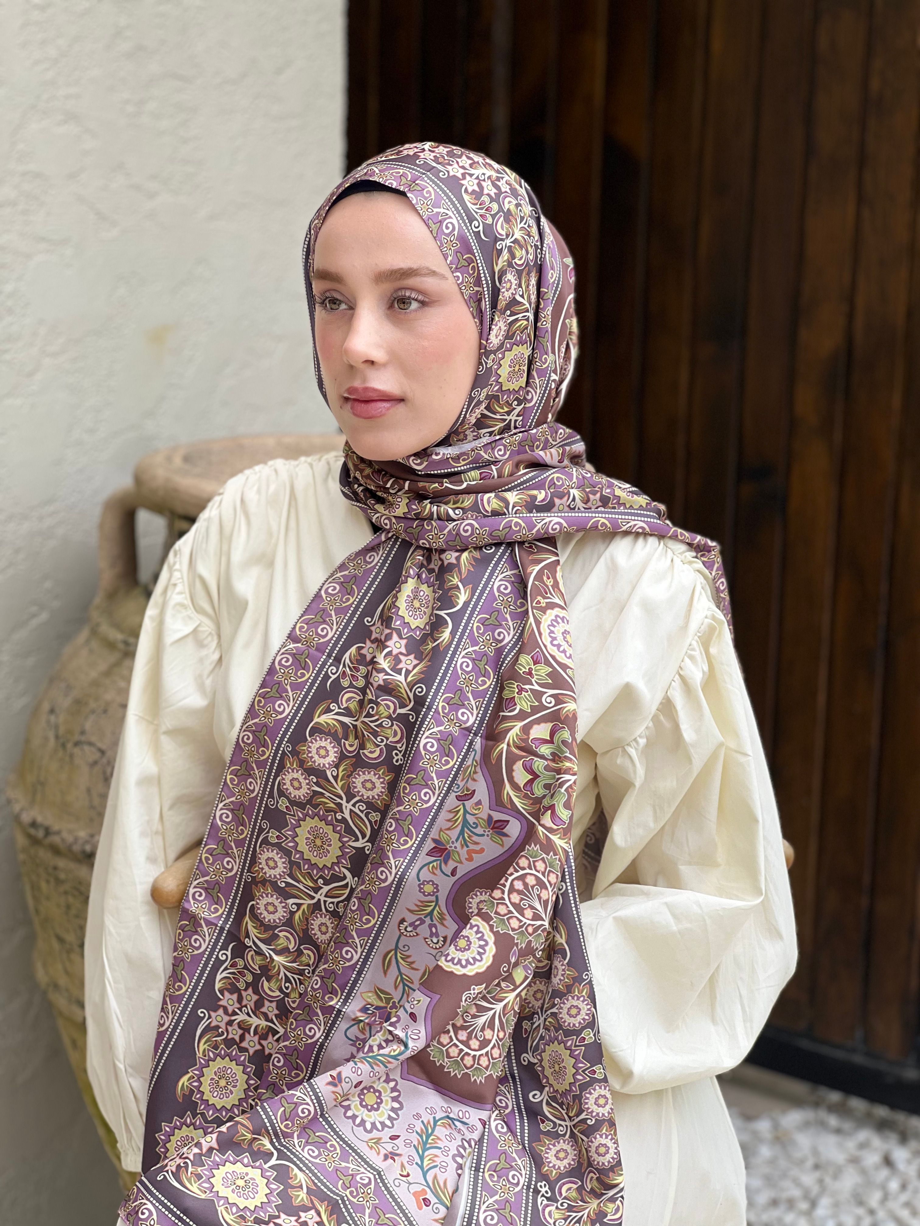 Gülce Desen Tanca Şal - Eflatun