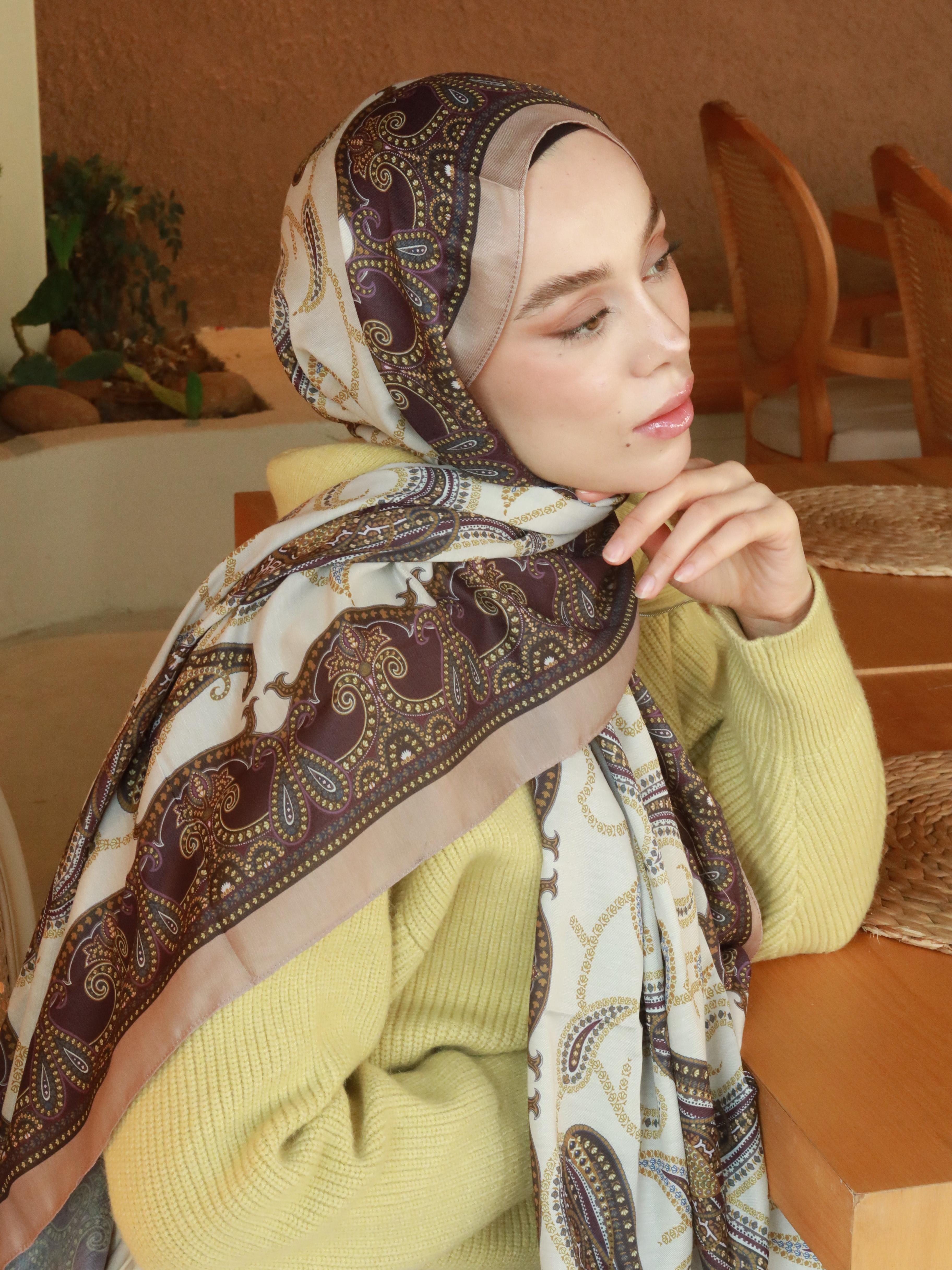 Paisley Pattern Cotton Shawl - Mink