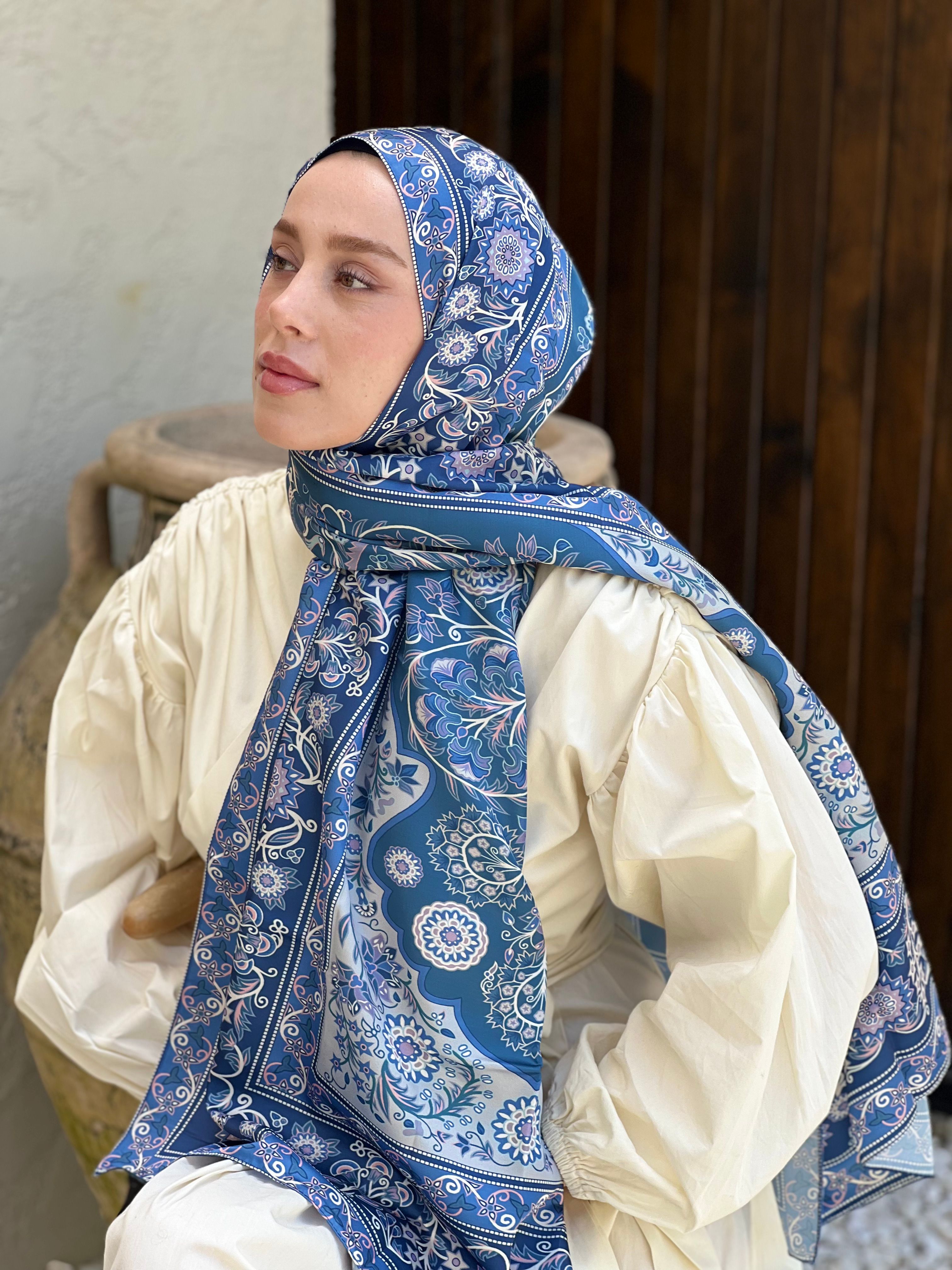 Gülce Desen Tanca Şal - İndigo-Lacivert