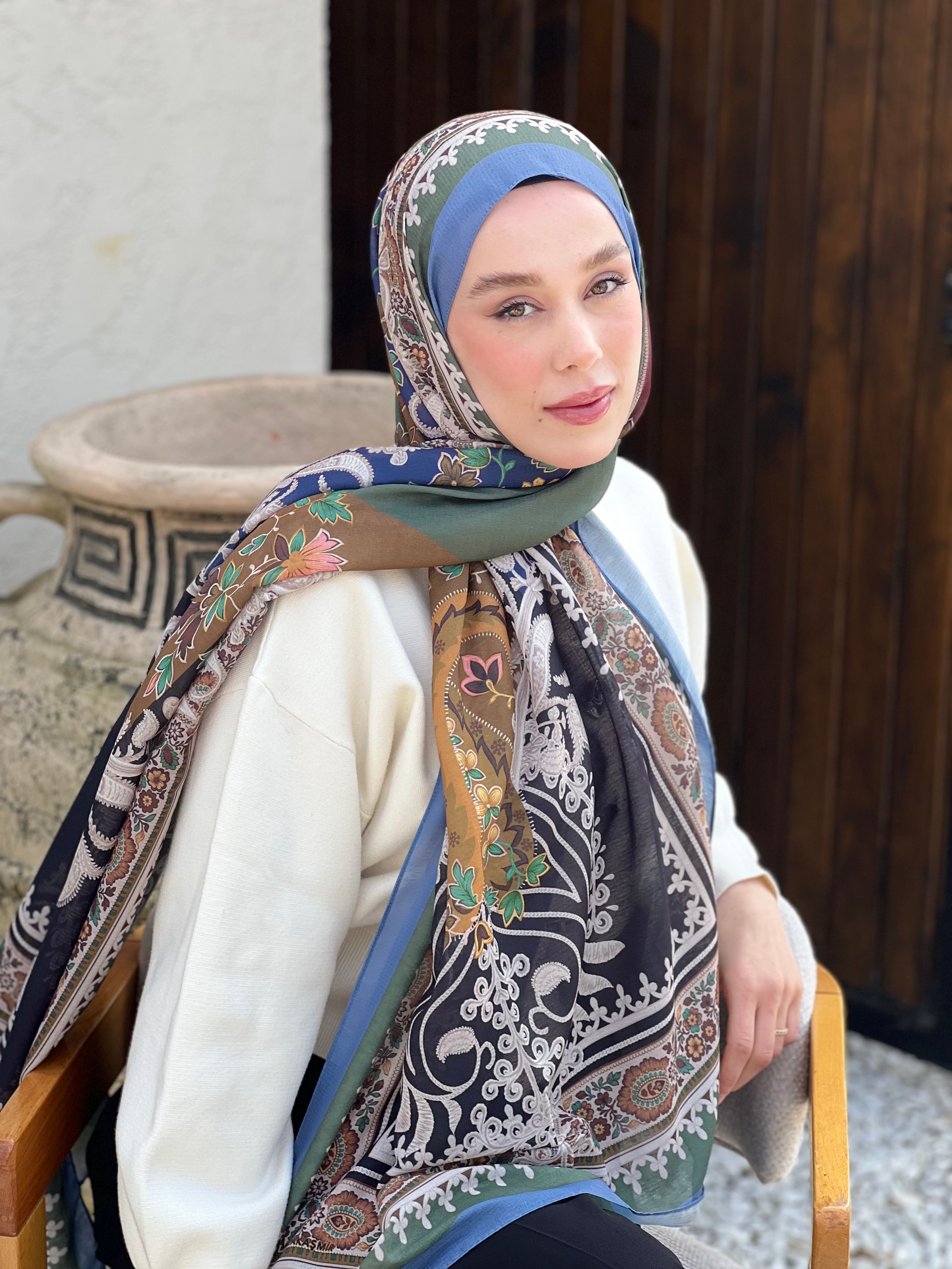 Meknes Pattern Lina Shawl - Blue Gray