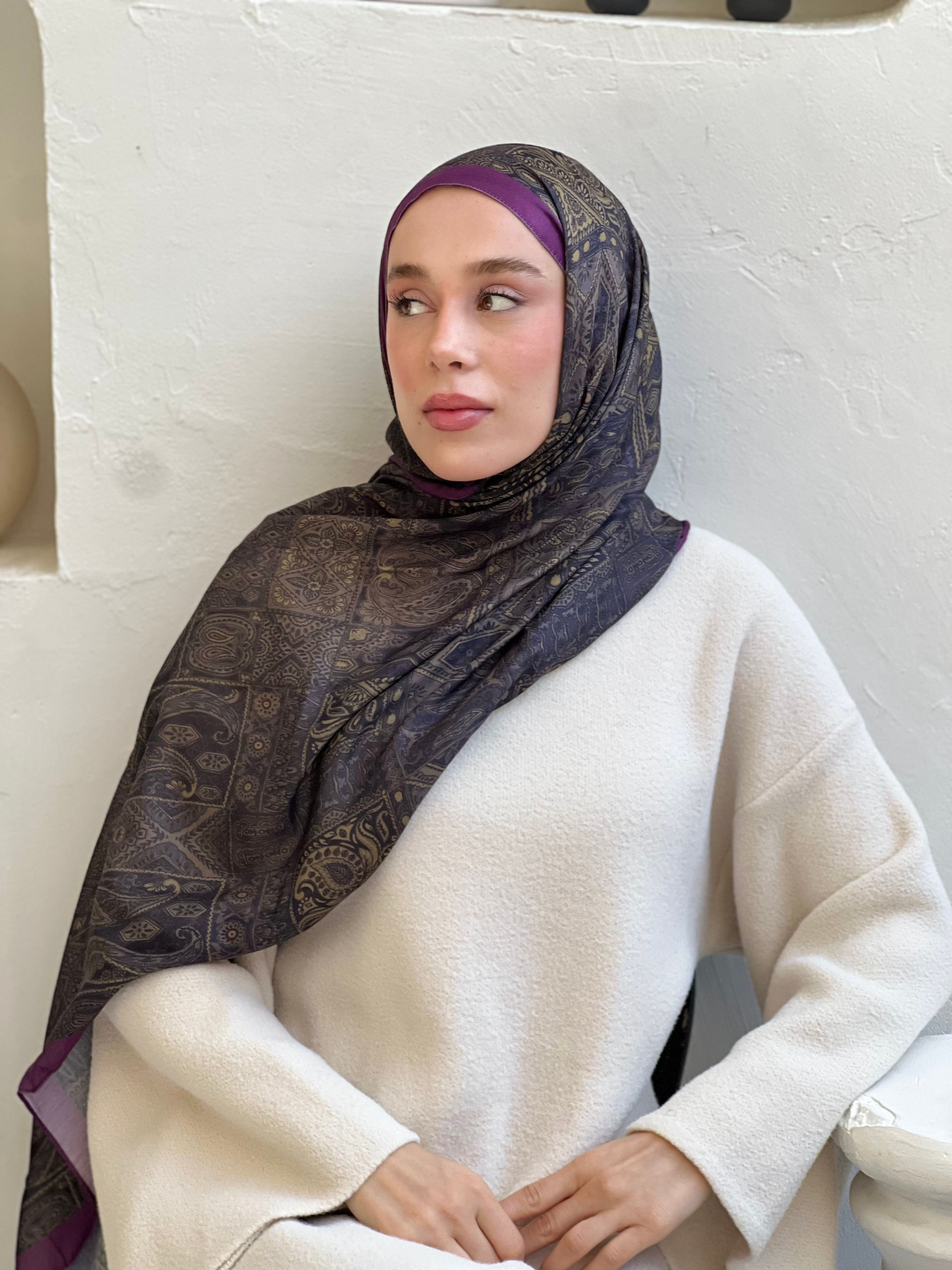 Siena Pattern Cotton Shawl - Plum