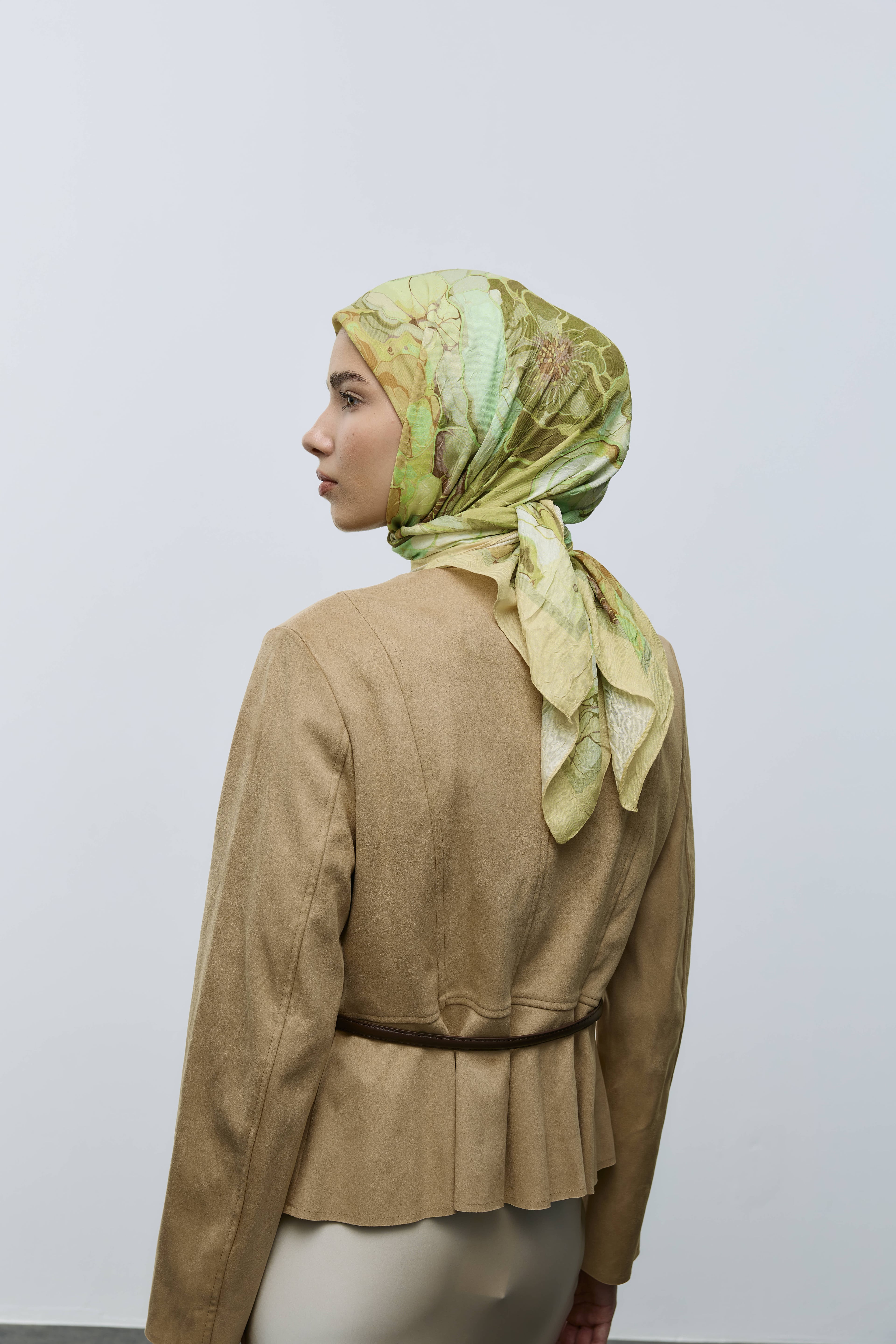 Ebruli Desen Bambu Eşarp - Butter Yellow